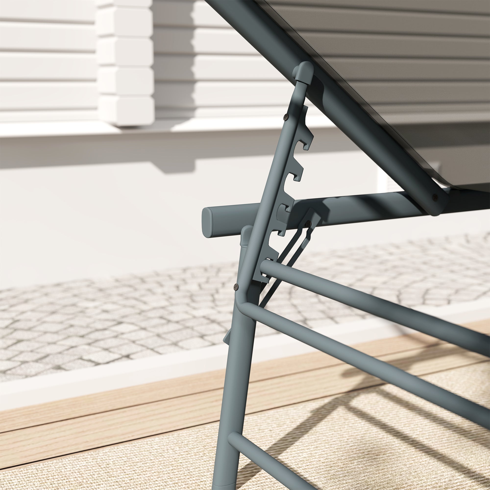 Outsunny Folding Outdoor Lounge Chair, 5-Level Adjustable Outdoor Chaise Lounge Chair, Patio Sun Tanning Chair with Mesh Seat for Backyard, Beach, Poolside, Light Grey