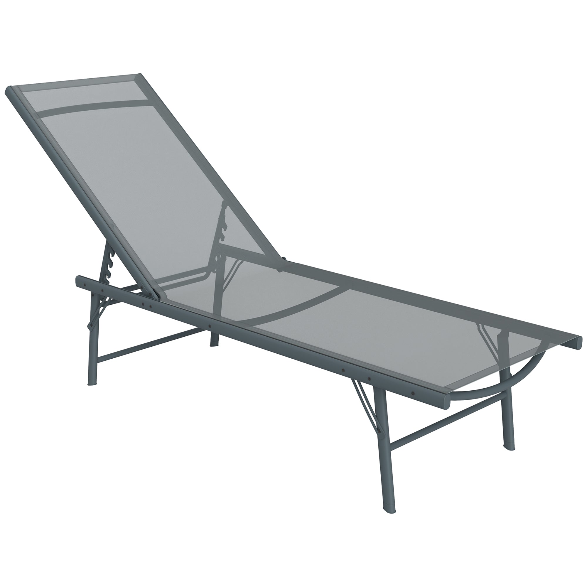 Outsunny Folding Outdoor Lounge Chair, 5-Level Adjustable Outdoor Chaise Lounge Chair, Patio Sun Tanning Chair with Mesh Seat for Backyard, Beach, Poolside, Light Grey