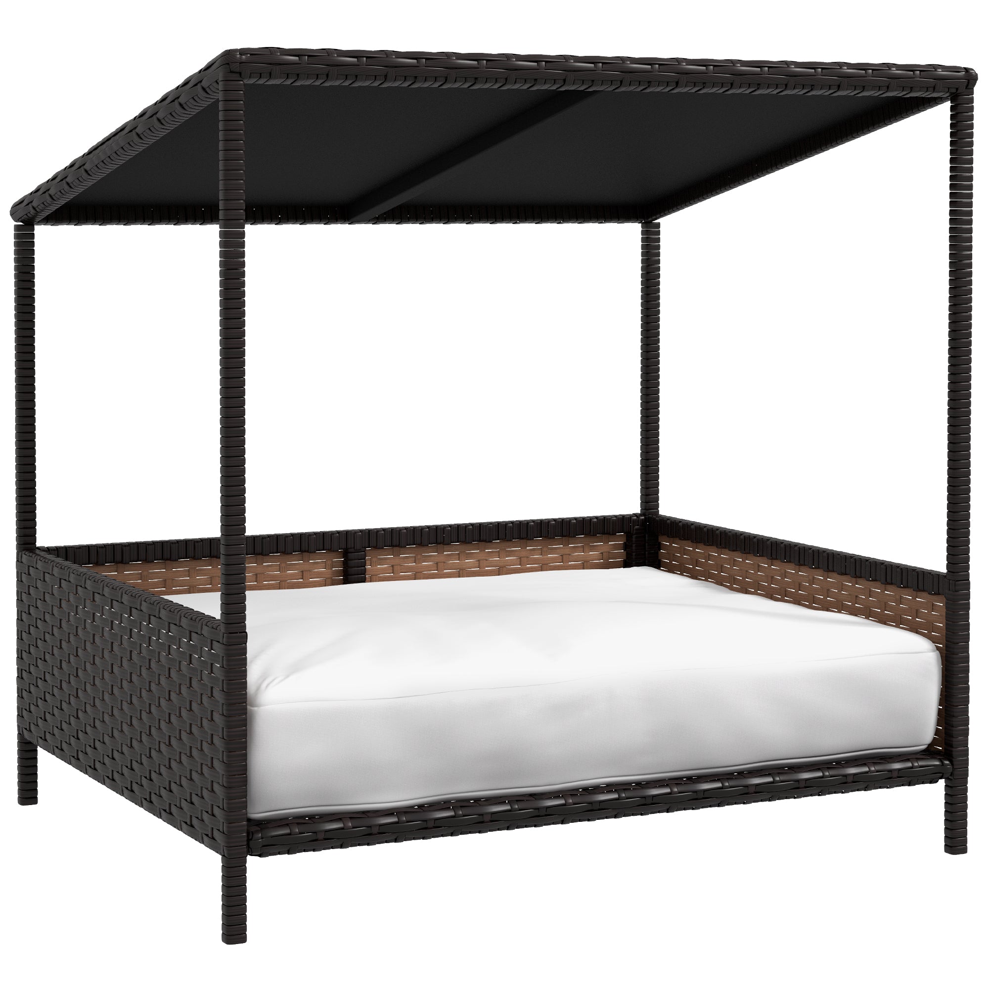 PawHut Wicker Dog House Raised Rattan Puppy Bed Cat Shelter for Indoor Outdoor Garden Patio Pet Sofa with Removable Cushion for Medium Sized Pet Brown