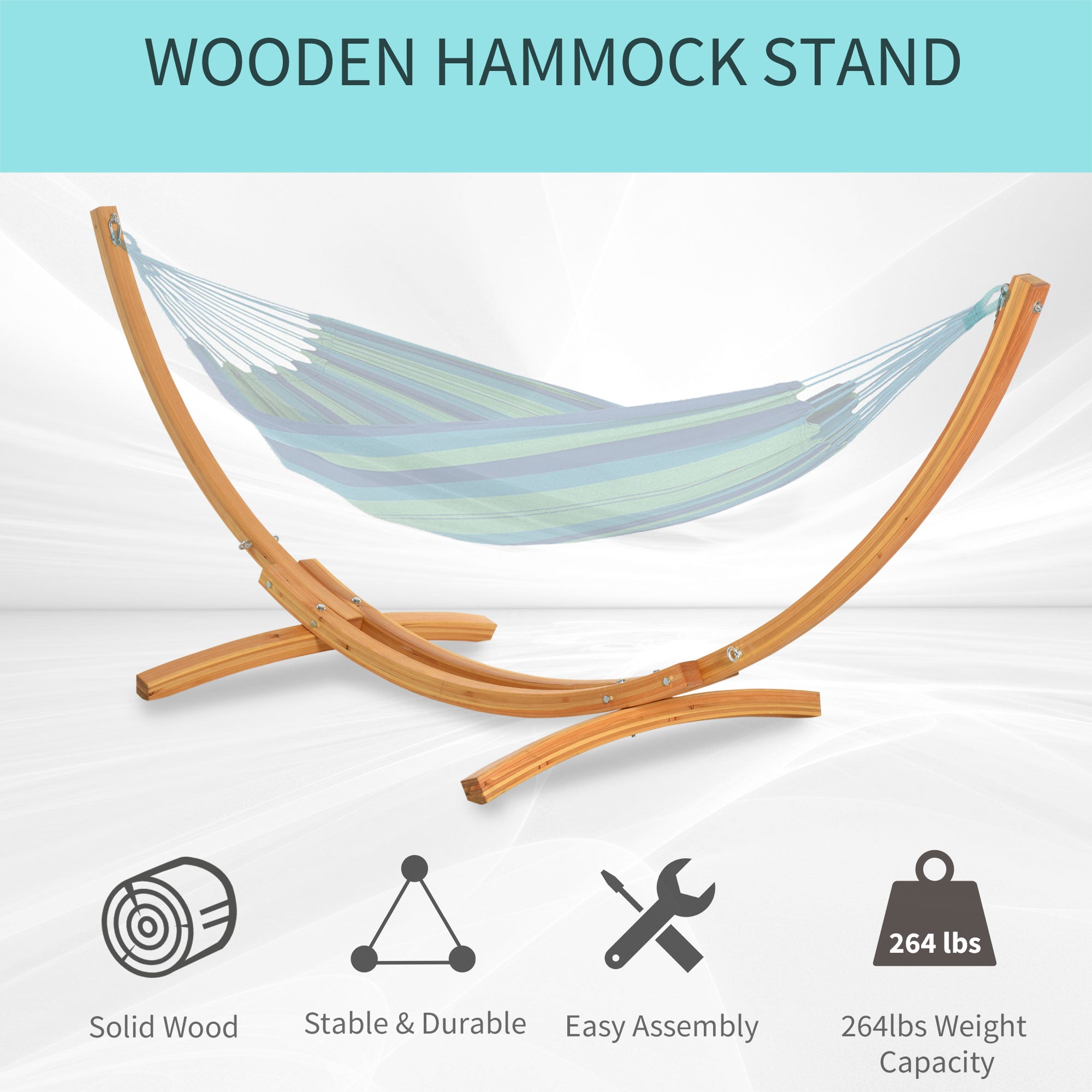 Outsunny 11' Wooden Hammock Stand Universal Garden Picnic Camp Accessories, Curved Arc Design Stand, 264lbs Capacity