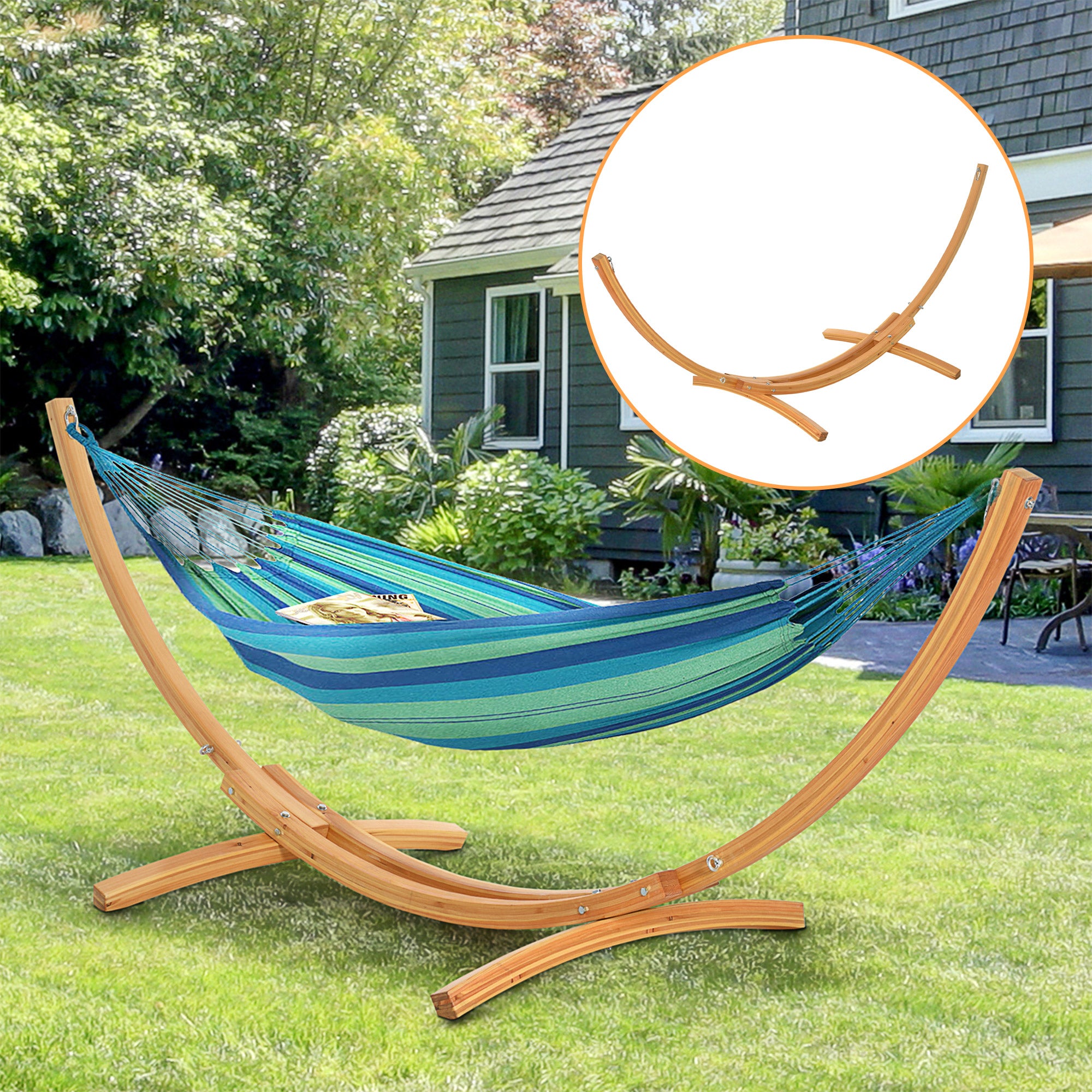 Outsunny 11' Wooden Hammock Stand Universal Garden Picnic Camp Accessories, Curved Arc Design Stand, 264lbs Capacity