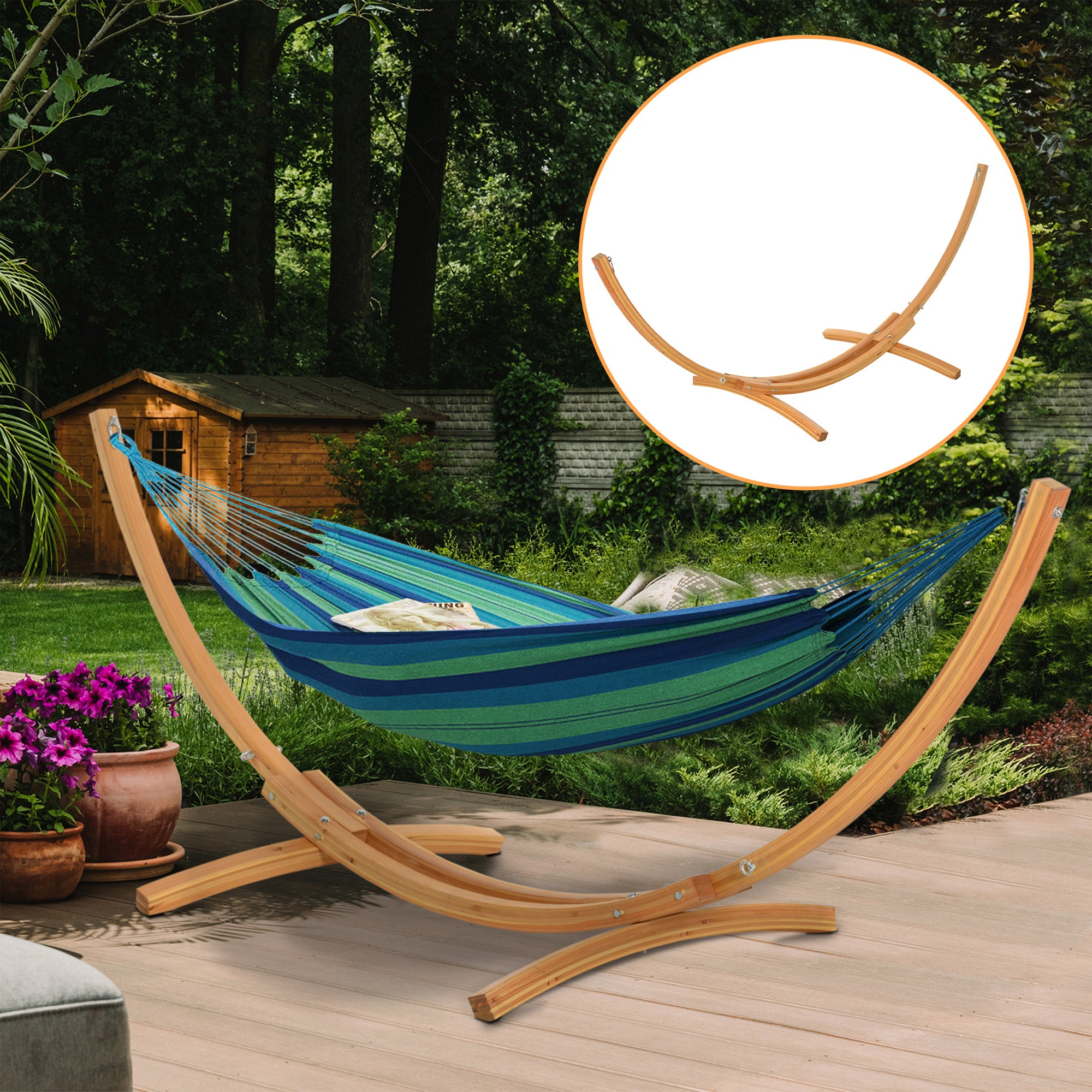 Outsunny 11' Wooden Hammock Stand Universal Garden Picnic Camp Accessories, Curved Arc Design Stand, 264lbs Capacity