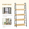 HOMCOM Modern Bookshelf Storage with 5-Tier Wide Shelving, Metal Frame, Wooden Bookcase for Living Room Library Home Furniture, Oak