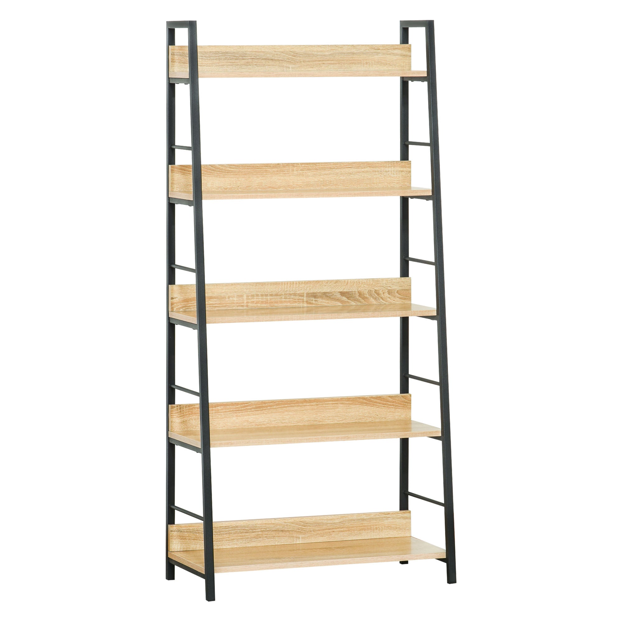HOMCOM Modern Bookshelf Storage with 5-Tier Wide Shelving, Metal Frame, Wooden Bookcase for Living Room Library Home Furniture, Oak