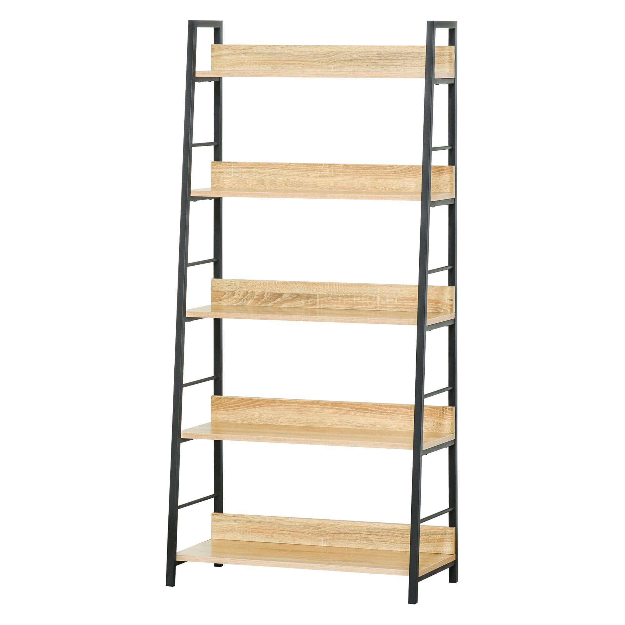 HOMCOM Modern Bookshelf Storage with 5-Tier Wide Shelving, Metal Frame, Wooden Bookcase for Living Room Library Home Furniture, Oak