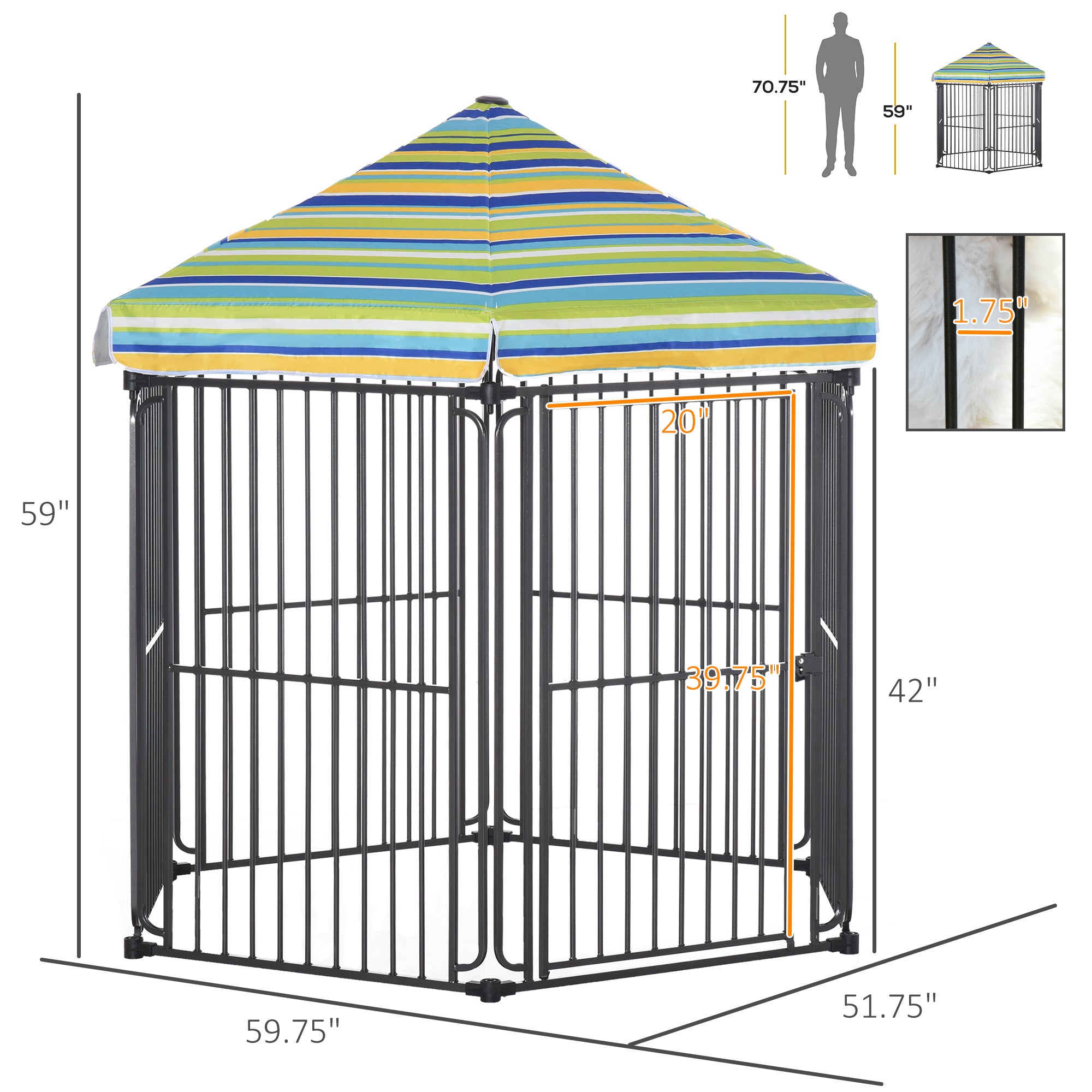 PawHut 60" x 52" Heavy-Duty Metal Dog Playpen, Outdoor Pet Cage Kennel, Puppy Exercise Fence Barrier with Weather-Resistant Polyester Roof, Locking Door, & Metal Frame