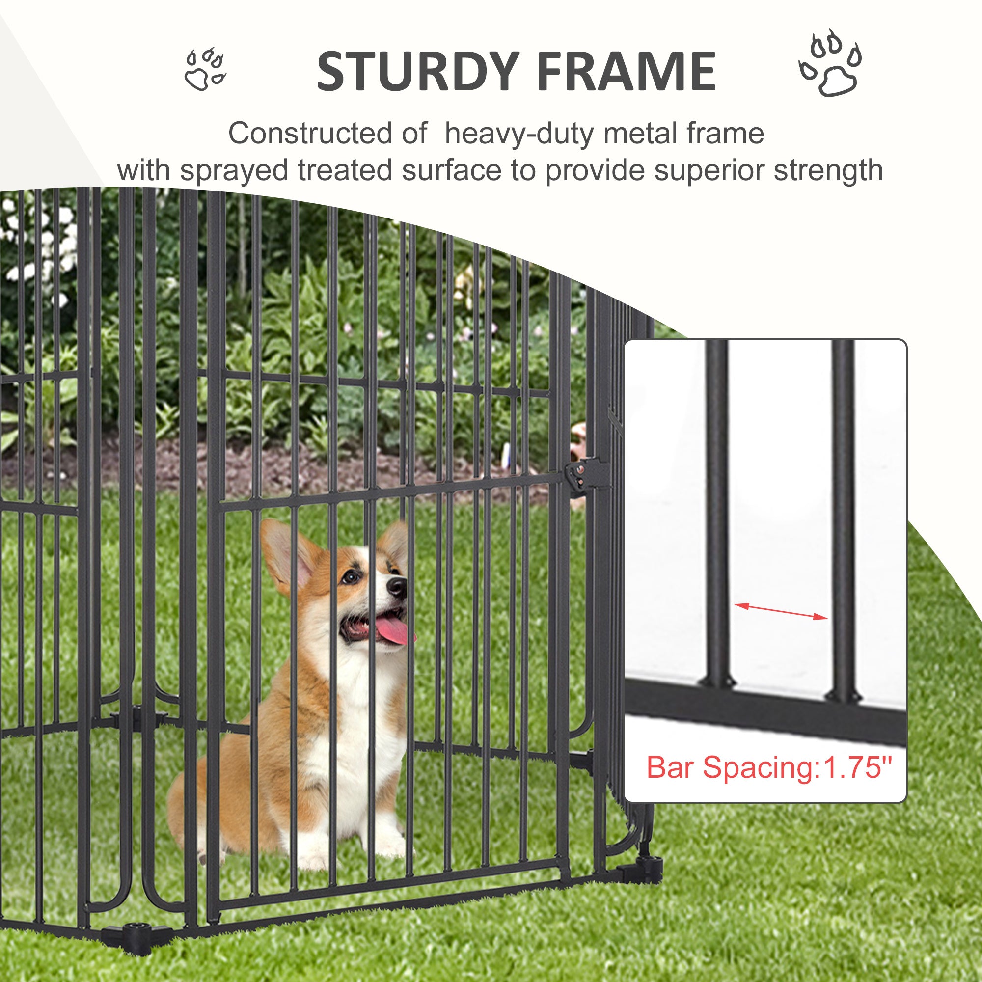 PawHut 60" x 52" Heavy-Duty Metal Dog Playpen, Outdoor Pet Cage Kennel, Puppy Exercise Fence Barrier with Weather-Resistant Polyester Roof, Locking Door, & Metal Frame