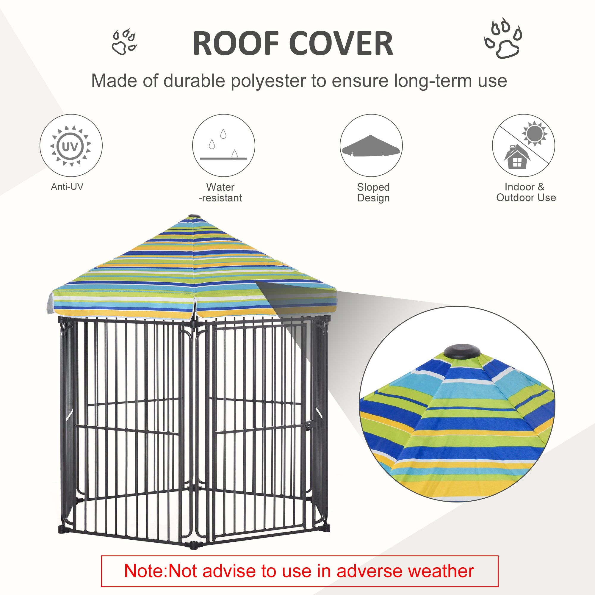 PawHut 60" x 52" Heavy-Duty Metal Dog Playpen, Outdoor Pet Cage Kennel, Puppy Exercise Fence Barrier with Weather-Resistant Polyester Roof, Locking Door, & Metal Frame