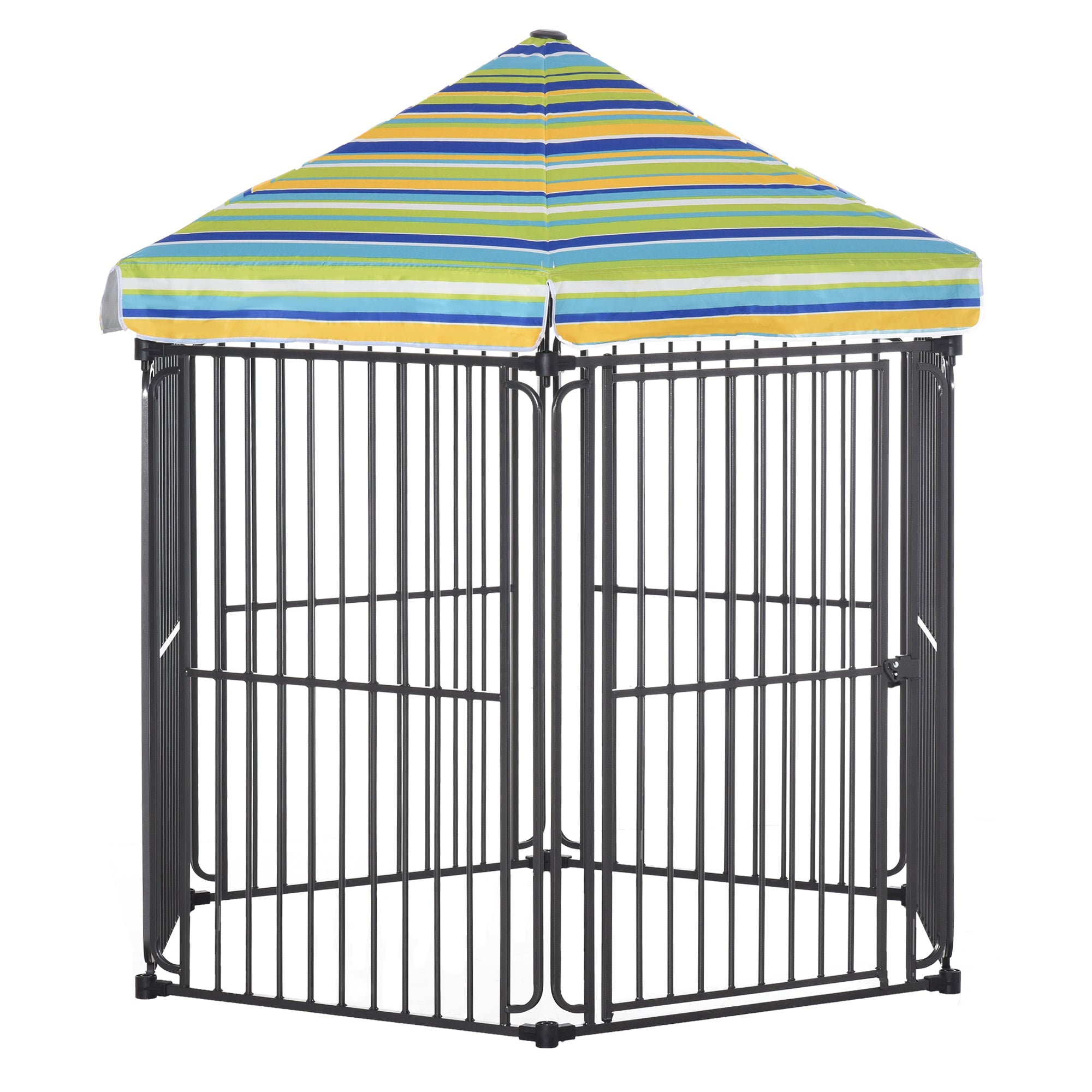 PawHut 60" x 52" Heavy-Duty Metal Dog Playpen, Outdoor Pet Cage Kennel, Puppy Exercise Fence Barrier with Weather-Resistant Polyester Roof, Locking Door, & Metal Frame