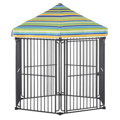 PawHut 60" x 52" Heavy-Duty Metal Dog Playpen, Outdoor Pet Cage Kennel, Puppy Exercise Fence Barrier with Weather-Resistant Polyester Roof, Locking Door, & Metal Frame