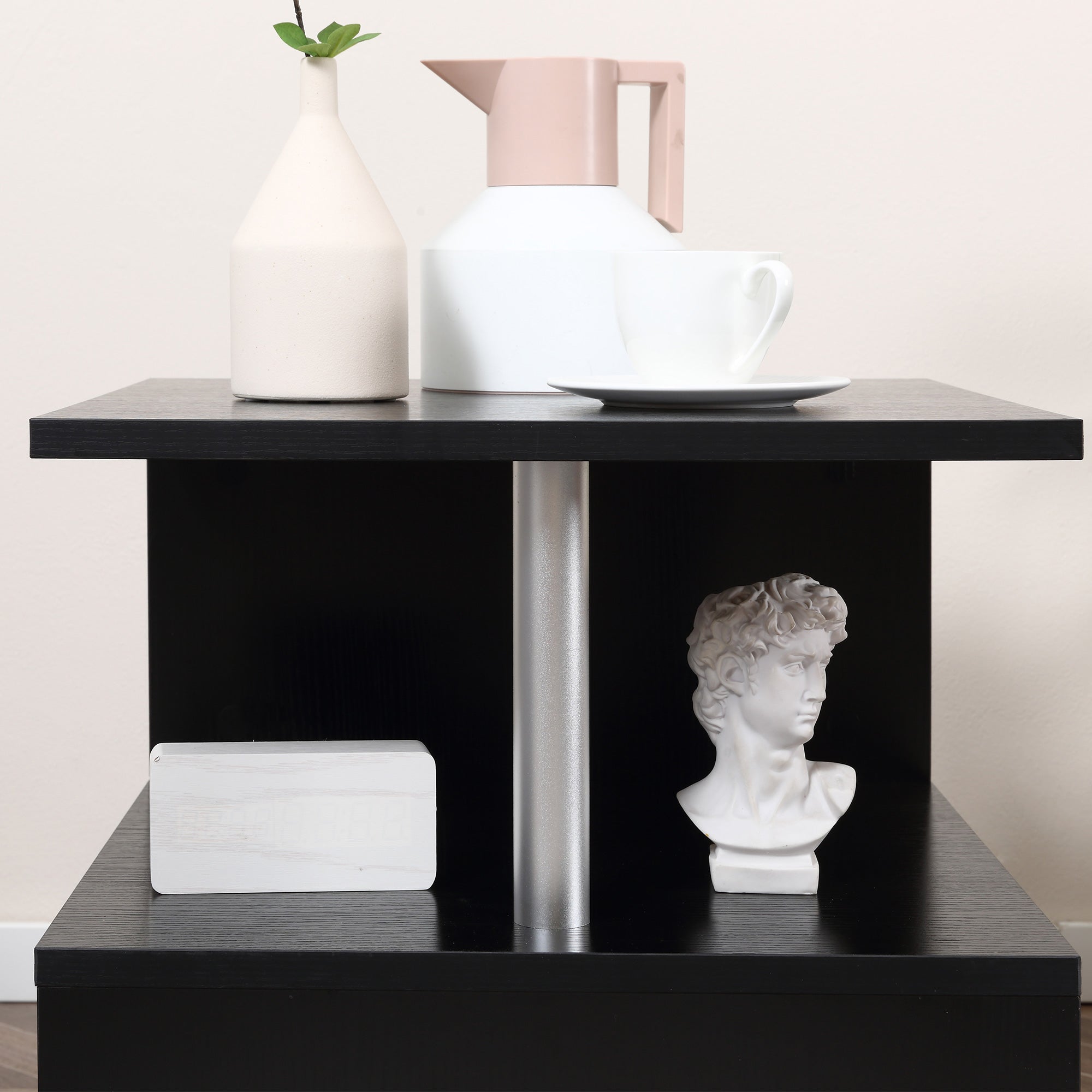 HOMCOM Square Side Table, 3-Tier End Table with Storage Shelves and Metal Frame, S-Shaped Accent Table for Living Room, Black
