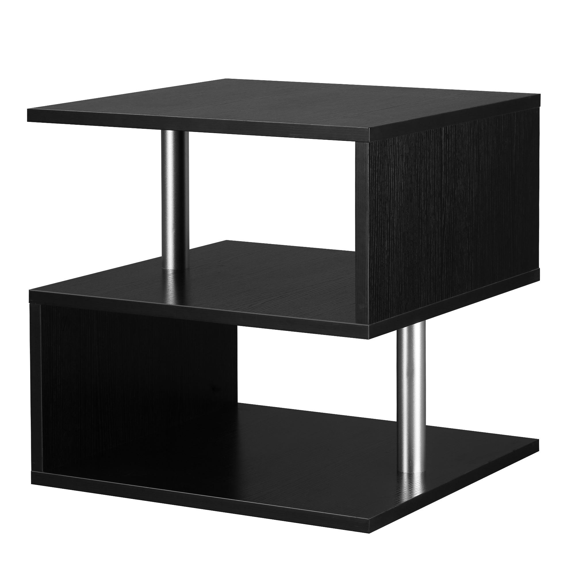 HOMCOM Square Side Table, 3-Tier End Table with Storage Shelves and Metal Frame, S-Shaped Accent Table for Living Room, Black