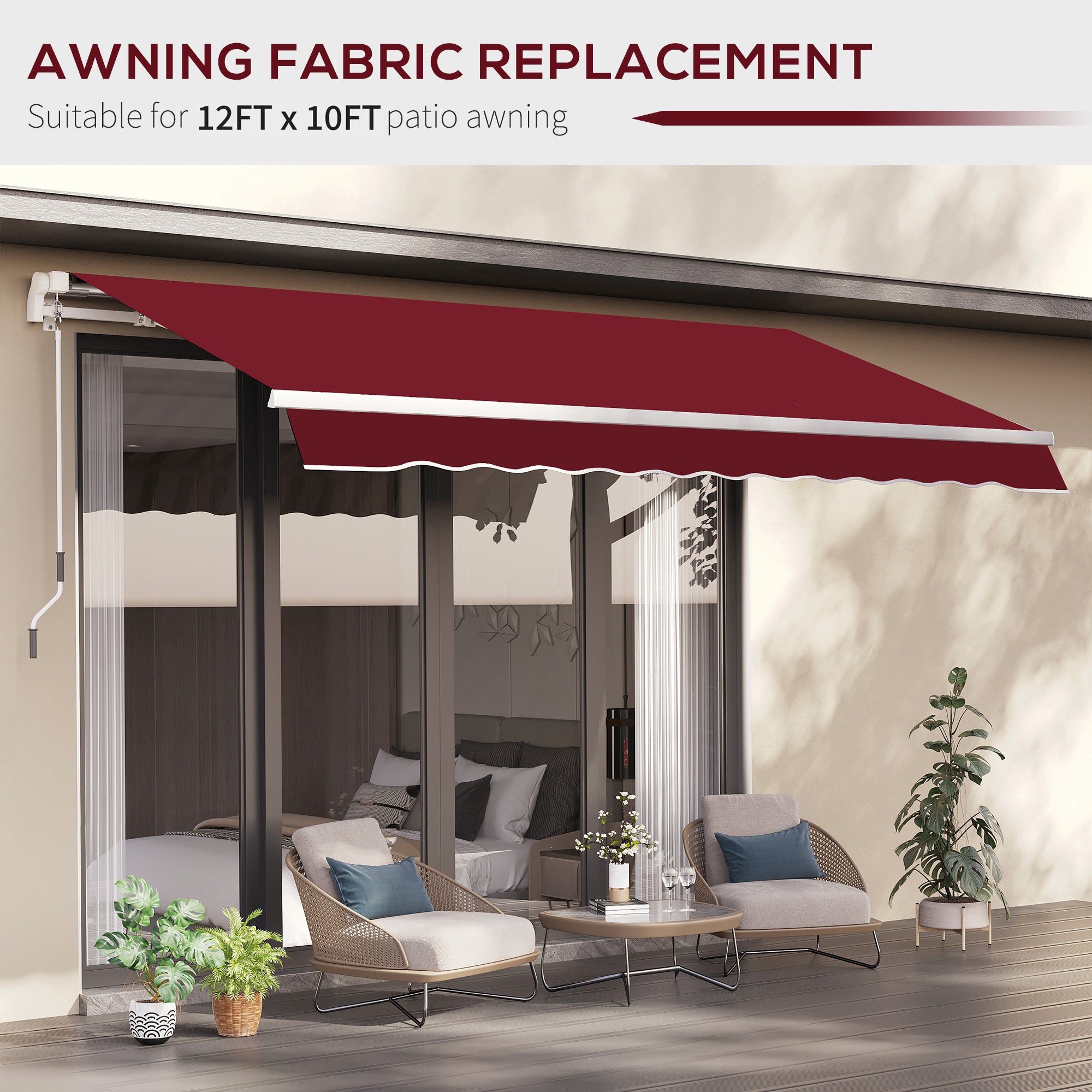 Outsunny 11' x 10' Retractable Awning Fabric Replacement Outdoor Sunshade Canopy Awning Cover, UV Protection, Wine Red