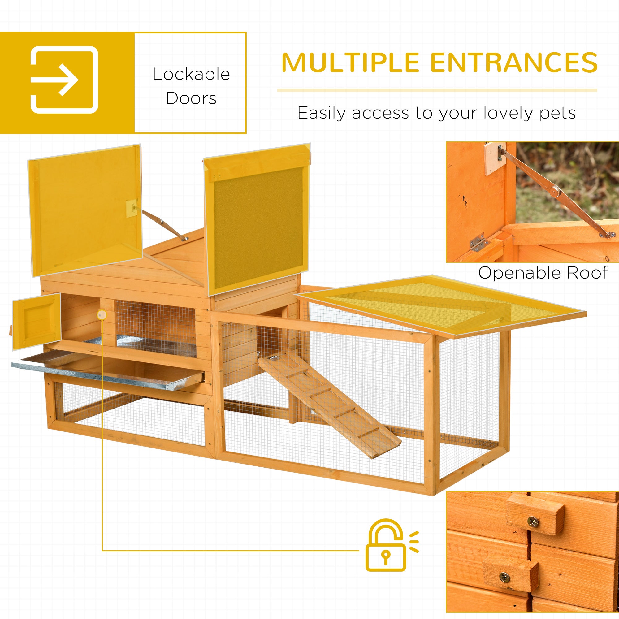 PawHut 62" Large Rabbit Hutch Bunny Cage Small Animal House With Run, Ramp, No Leak Tray and Waterproof Roof for Outdoor
