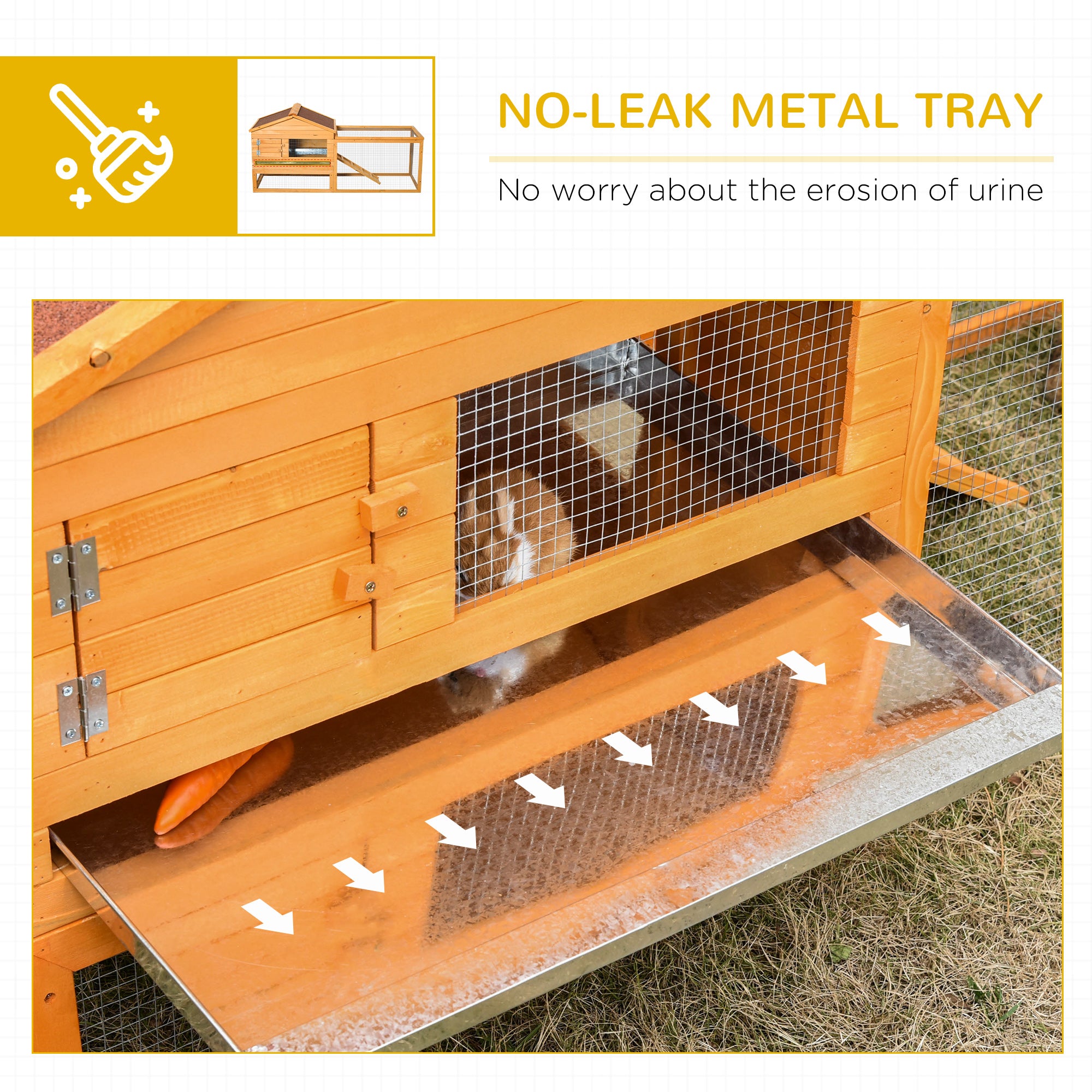 PawHut 62" Large Rabbit Hutch Bunny Cage Small Animal House With Run, Ramp, No Leak Tray and Waterproof Roof for Outdoor