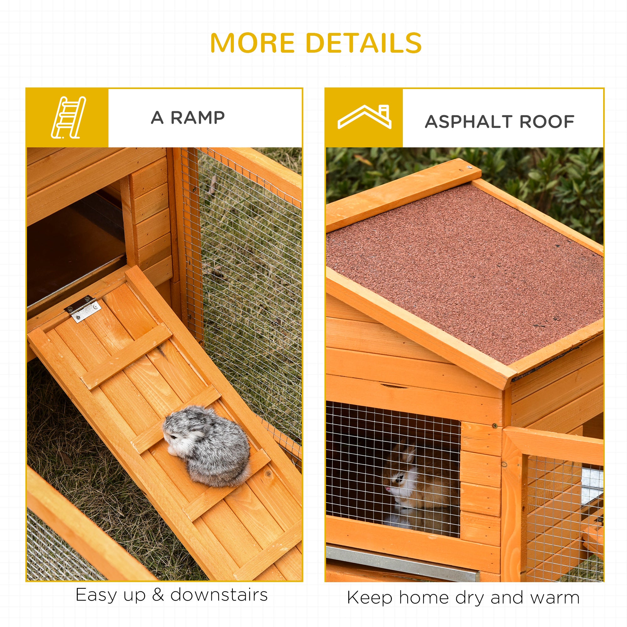 PawHut 62" Large Rabbit Hutch Bunny Cage Small Animal House With Run, Ramp, No Leak Tray and Waterproof Roof for Outdoor