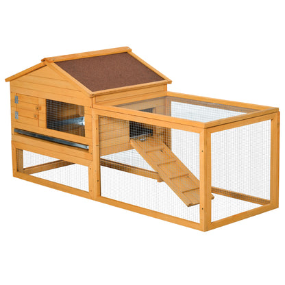 PawHut 62.2" x 22.4" x 28.7" Rabbit Hutch Bunny Hen House with Run Fir Wood