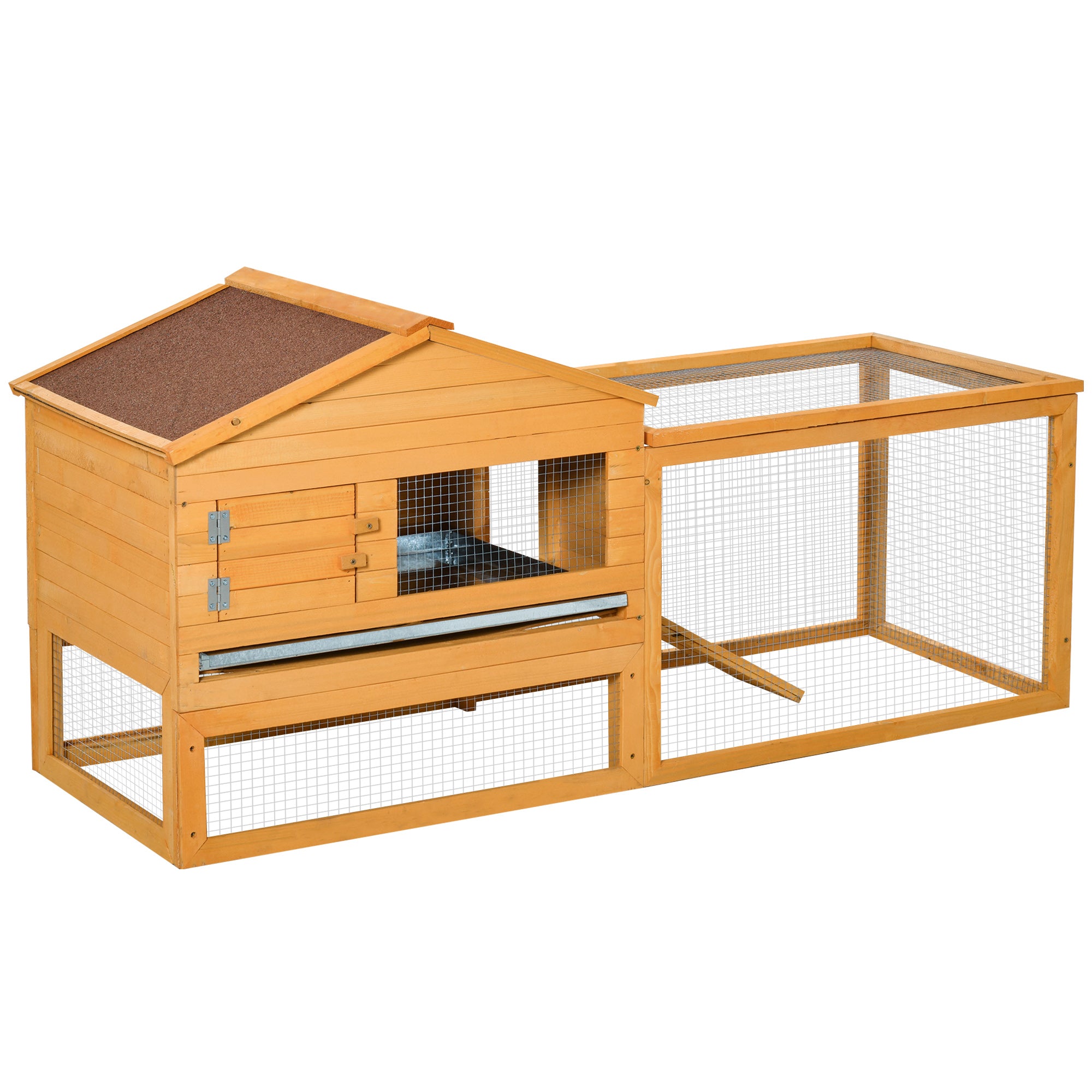 PawHut 62.2" x 22.4" x 28.7" Rabbit Hutch Bunny Hen House with Run Fir Wood
