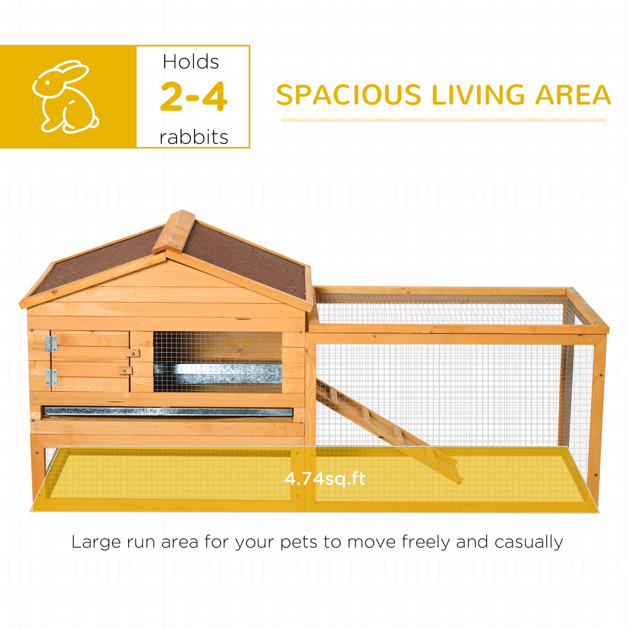 PawHut 62" Large Rabbit Hutch Bunny Cage Small Animal House With Run, Ramp, No Leak Tray and Waterproof Roof for Outdoor