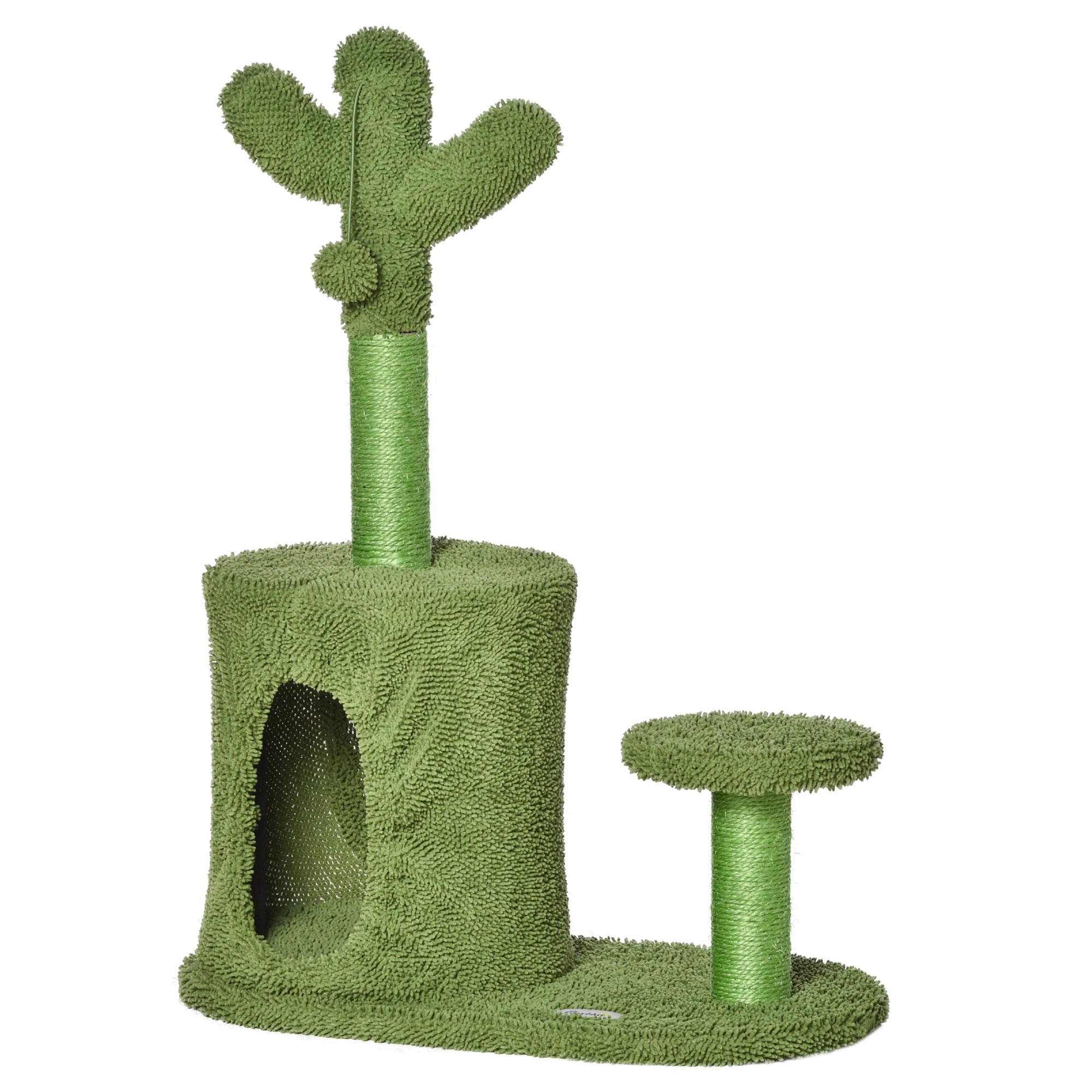 PawHut Cat Tree Tower Cactus Shape with Scratching Post Condo Perch Dangling Ball Kitten Toy Play House Activity Center
