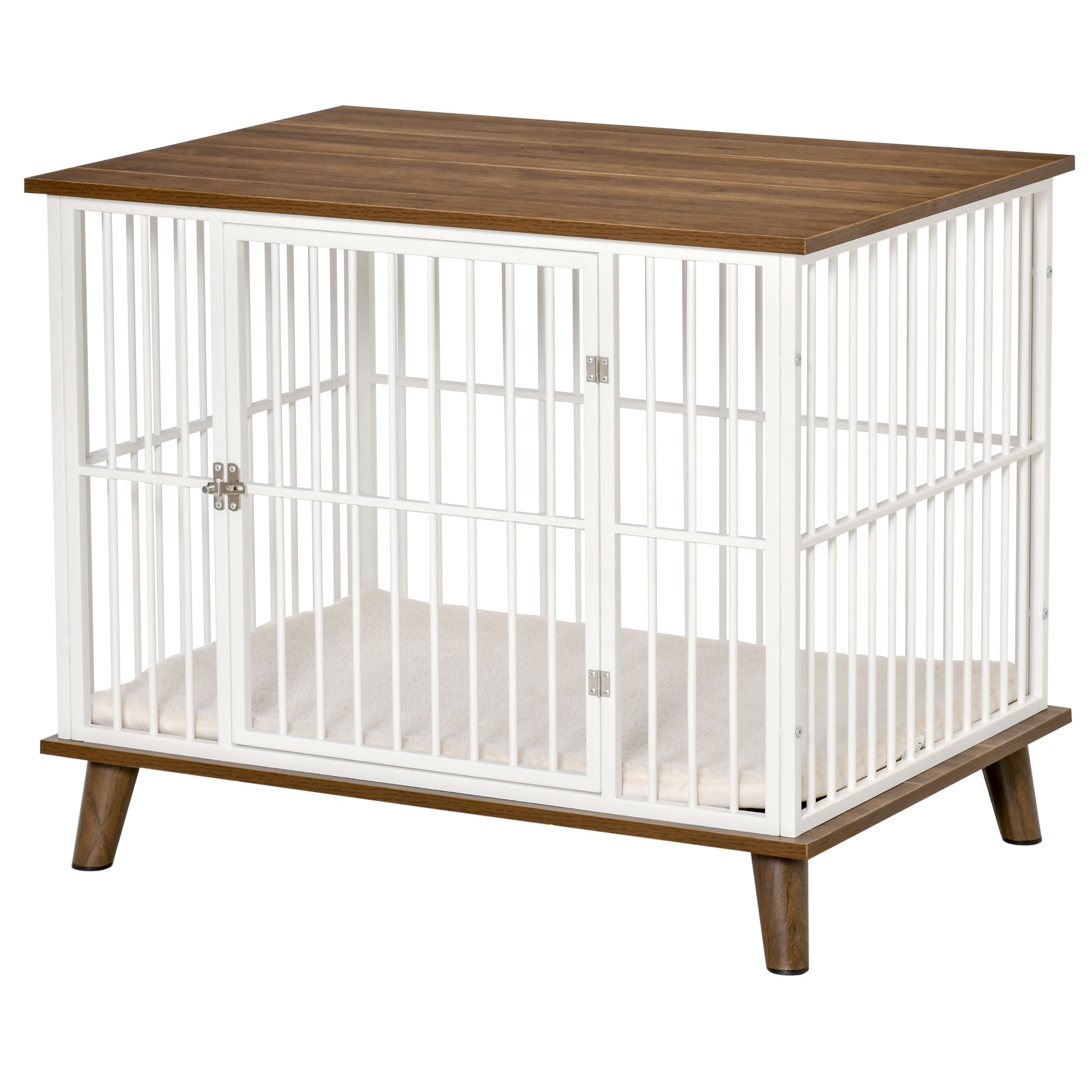 PawHut Dog Crate, Furniture Style Pet Cage Kennel, End Table, Decorative Dog House, with Soft Cushion, Wooden Top, Door, for Small & Medium Dogs, Indoor Use, Brown