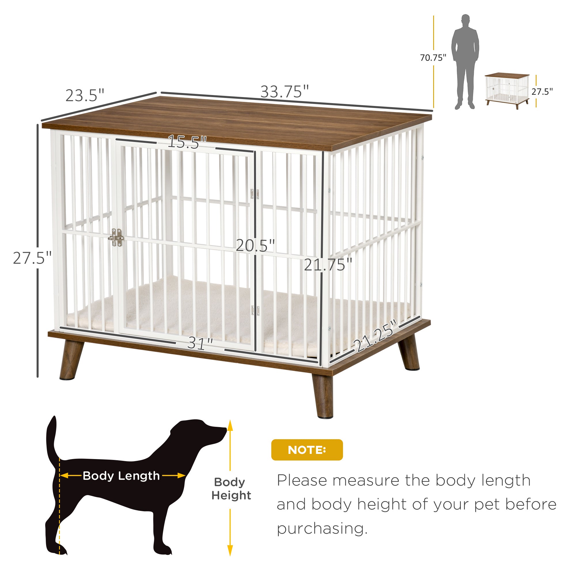 PawHut Dog Crate, Furniture Style Pet Cage Kennel, End Table, Decorative Dog House, with Soft Cushion, Wooden Top, Door, for Small & Medium Dogs, Indoor Use, Brown