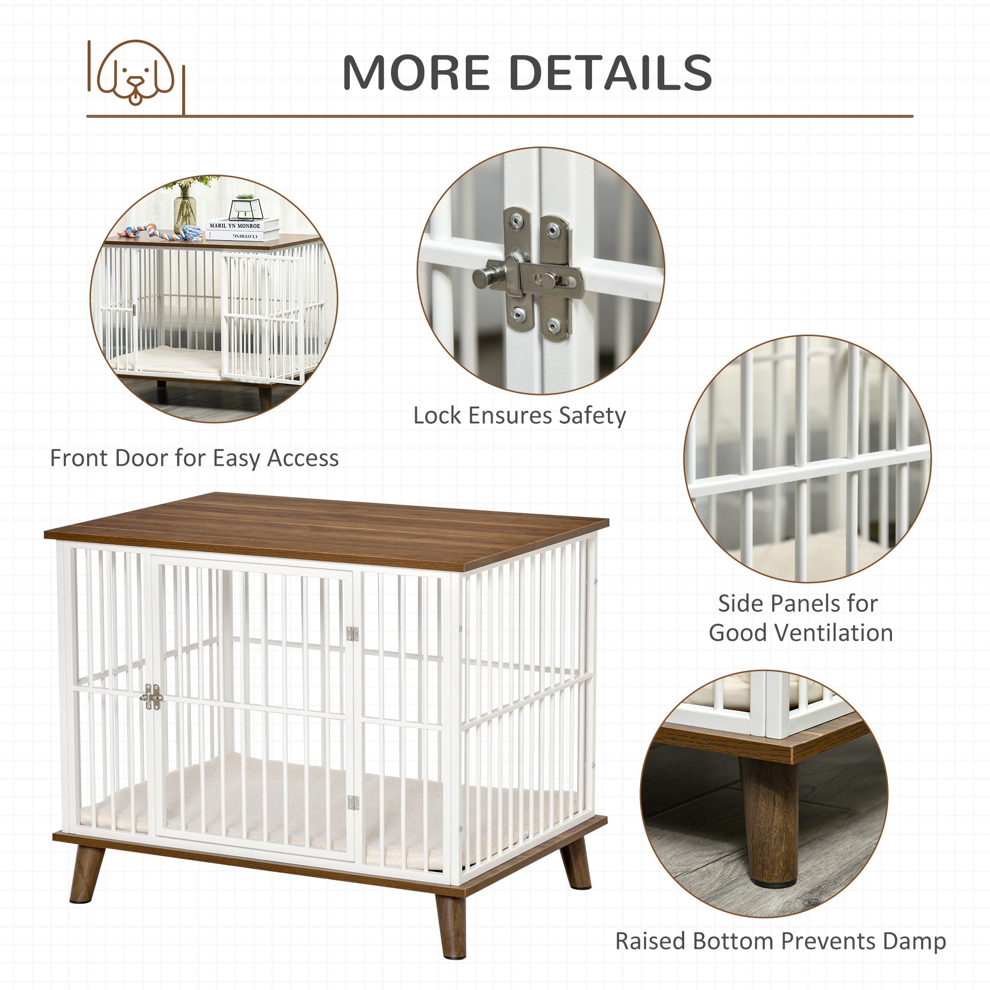 PawHut Dog Crate, Furniture Style Pet Cage Kennel, End Table, Decorative Dog House, with Soft Cushion, Wooden Top, Door, for Small & Medium Dogs, Indoor Use, Brown