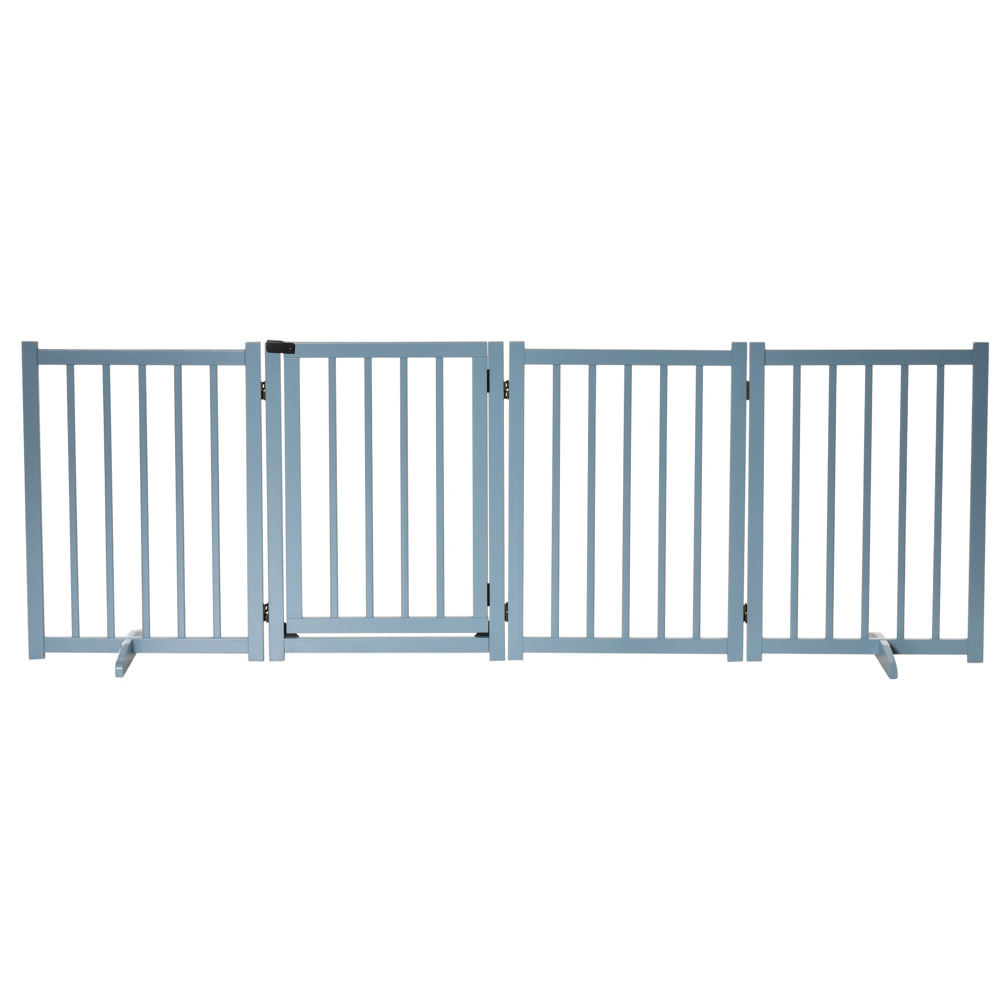 PawHut Wooden Dog Gate, Dog Fence Indoor, 80 cm Tall Freestanding Pet Gate for Small and Medium Dogs with 4 Panels, 2 Support Feet, Blue-Grey