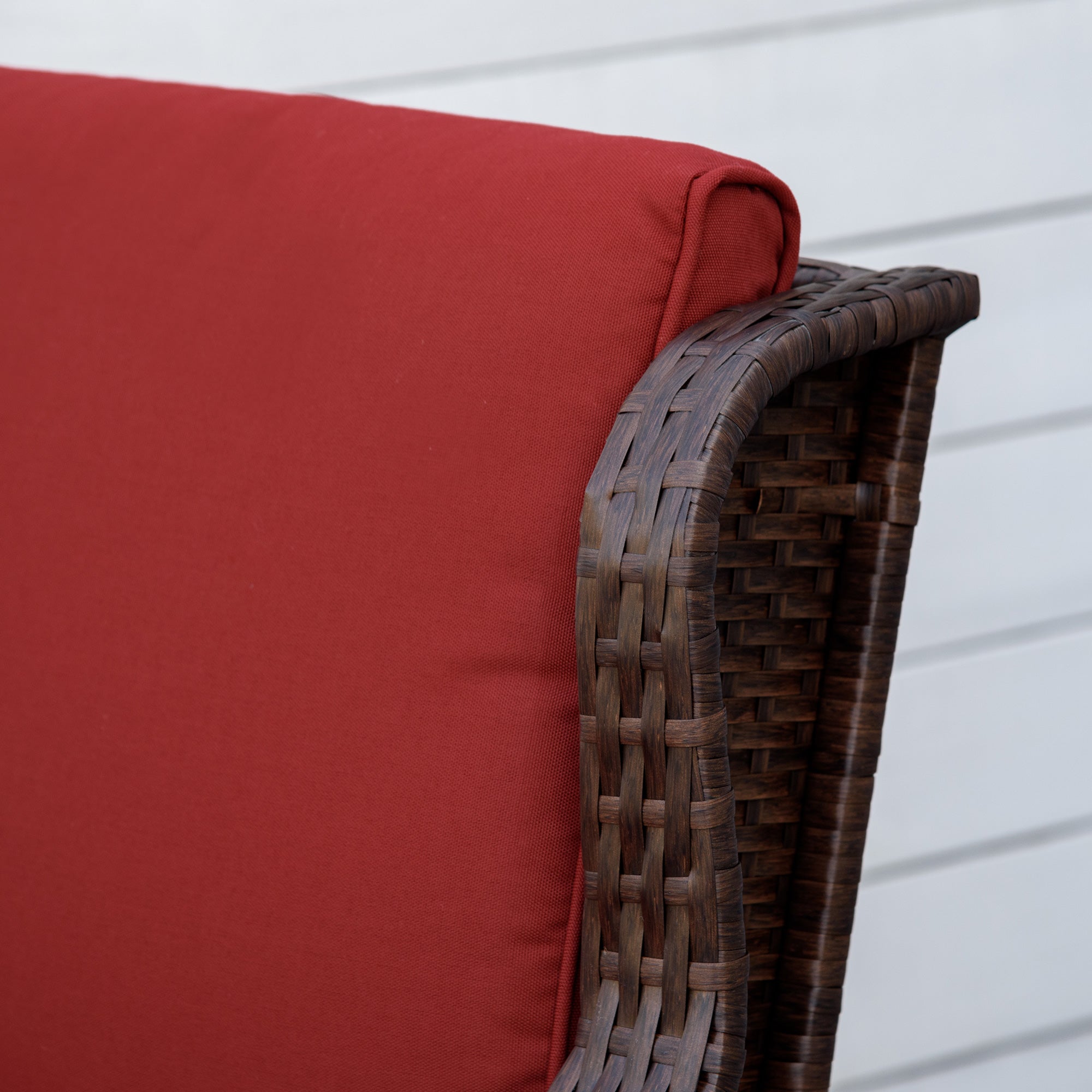 Outsunny Rocking Chair, Outdoor Wicker Chair with Wide Seat and Cushions, Rattan Rocker with Steel Frame for Patio, Garden, Backyard, Wine Red