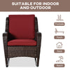 Outsunny Rocking Chair, Outdoor Wicker Chair with Wide Seat and Cushions, Rattan Rocker with Steel Frame for Patio, Garden, Backyard, Wine Red
