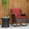 Outsunny Rocking Chair, Outdoor Wicker Chair with Wide Seat and Cushions, Rattan Rocker with Steel Frame for Patio, Garden, Backyard, Wine Red