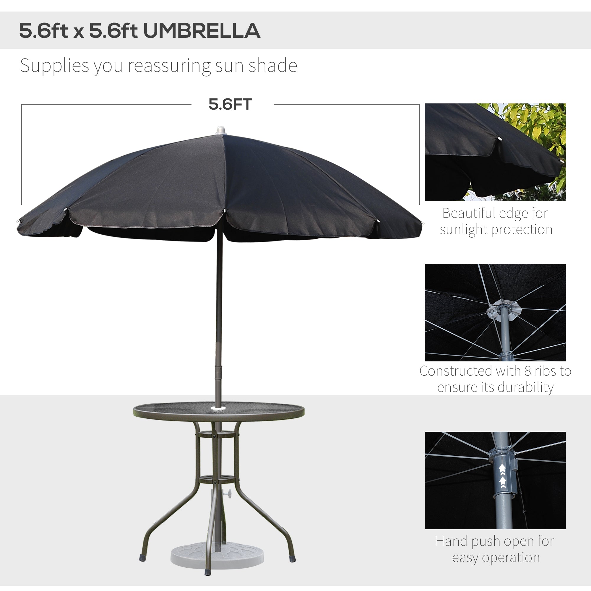 Outsunny 6 Pieces Patio Dining Set with Umbrella, Outdoor Furniture Set with Round Table and 4 Folding Chairs for Garden, Lawn, Deck, Black