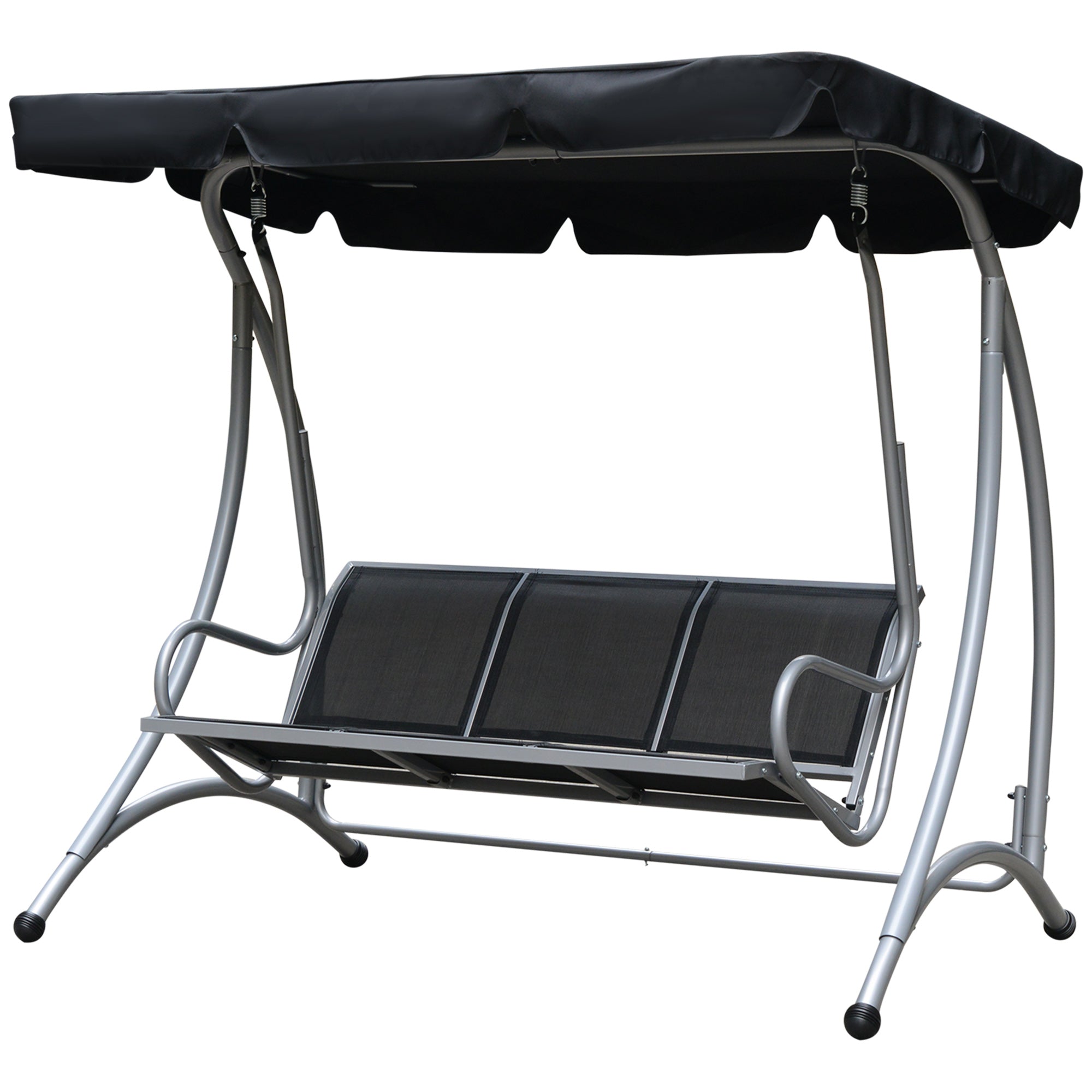 Outsunny 3 Person Patio Swing Seats with Adjustable Canopy Outdoor Swing Chair Bench for Garden, Poolside, Black