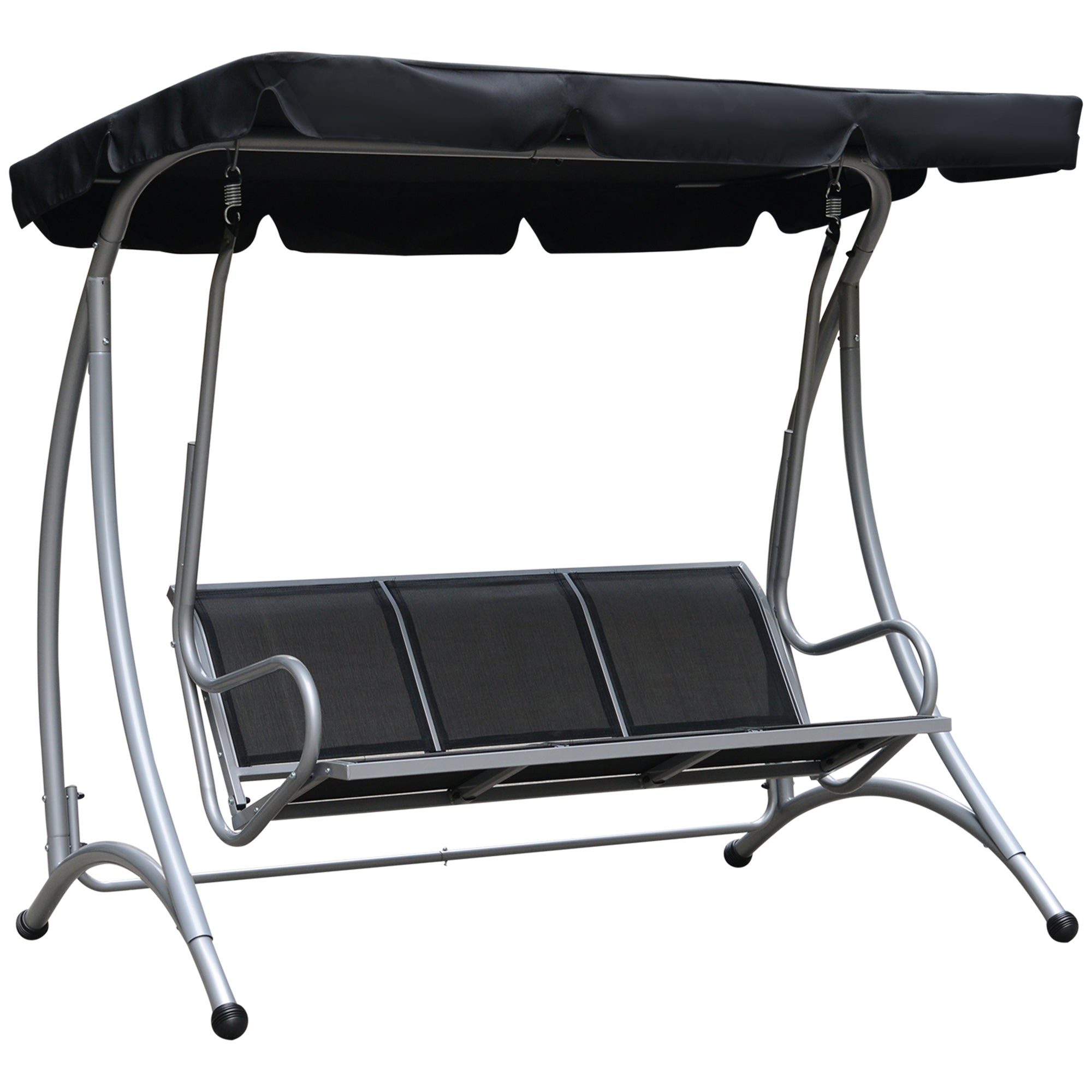 Outsunny 3 Person Patio Swing Seats with Adjustable Canopy Outdoor Swing Chair Bench for Garden, Poolside, Black