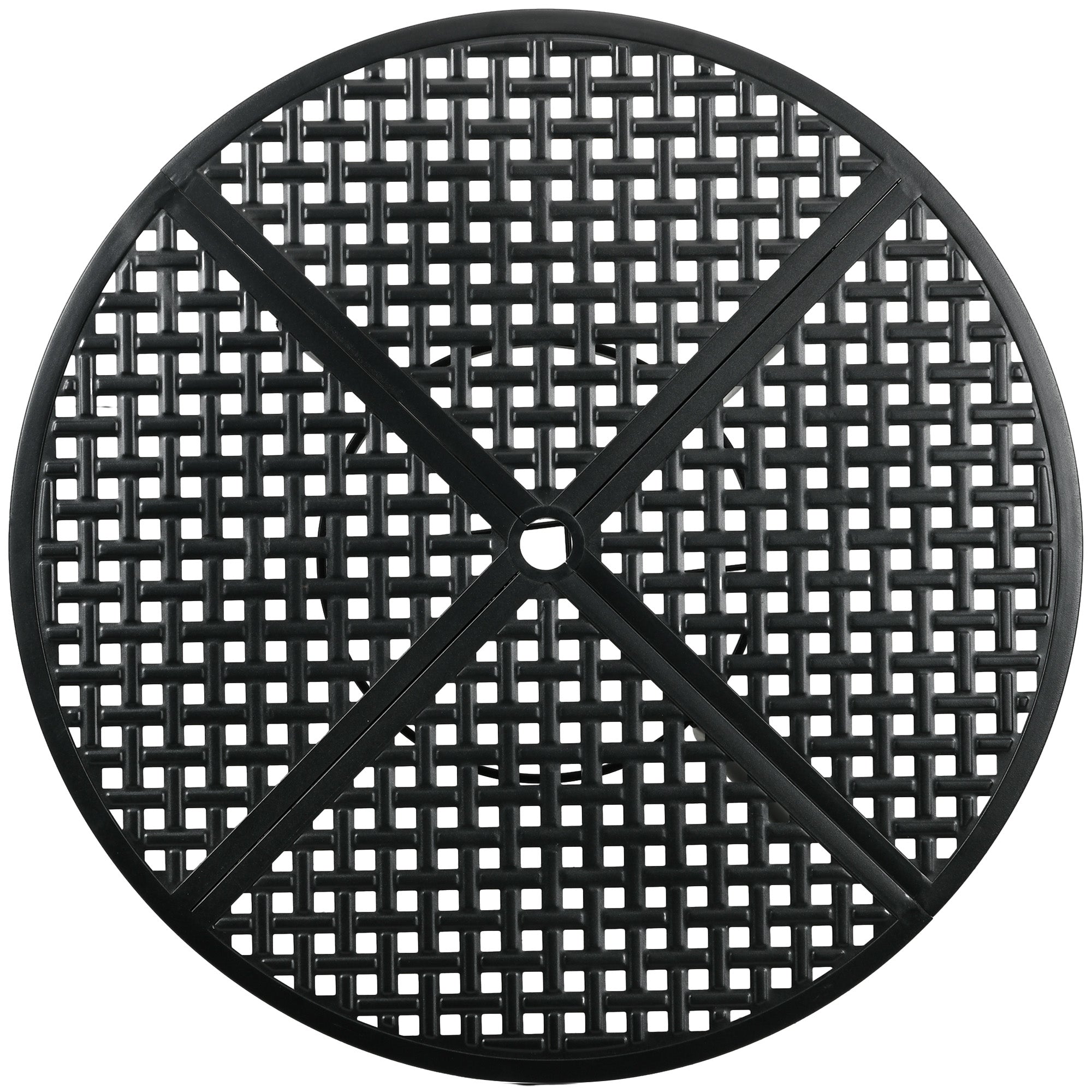 Outsunny 42" Round Outdoor Dining Table for 4 Persons, Metal Patio Dining Table with Umbrella Hole and Steel Frame for Backyard, Lawn, Balcony, Pool, Black