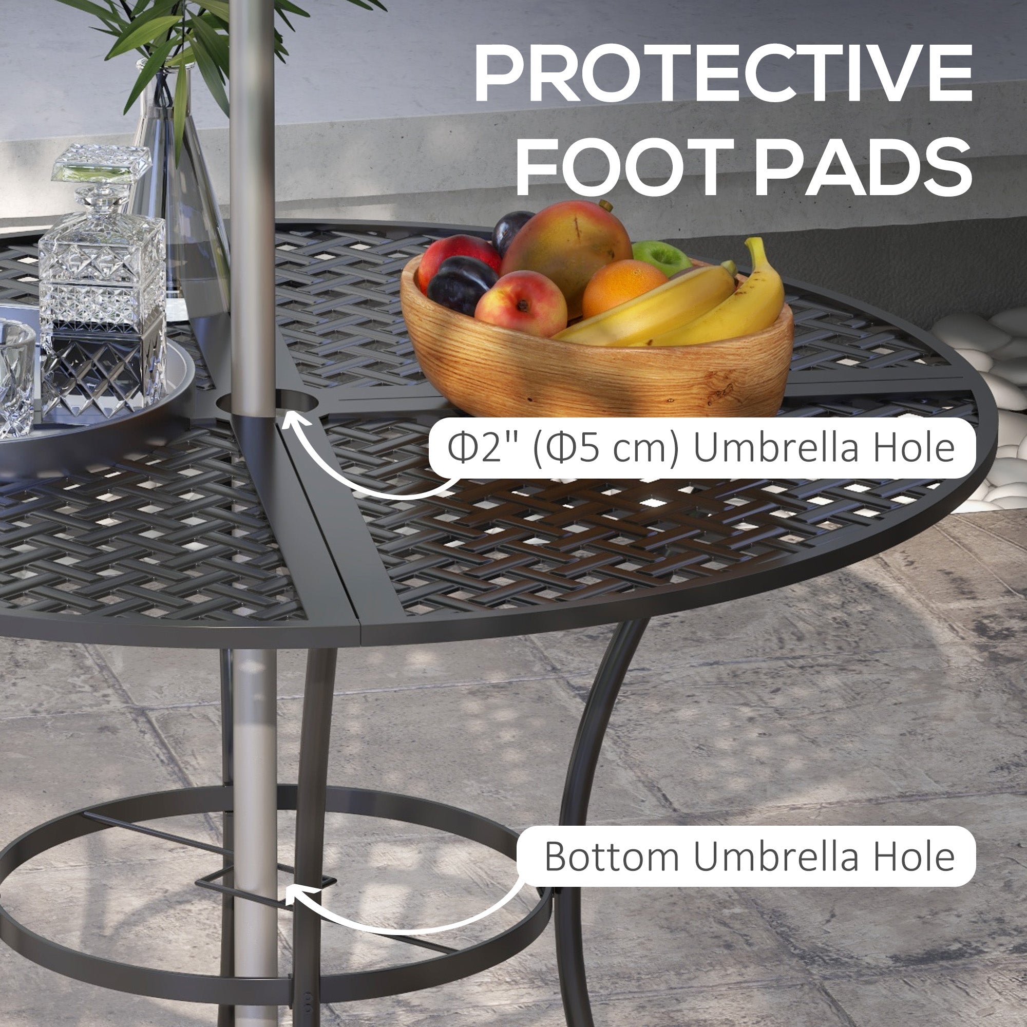 Outsunny 42" Round Outdoor Dining Table for 4 Persons, Metal Patio Dining Table with Umbrella Hole and Steel Frame for Backyard, Lawn, Balcony, Pool, Black