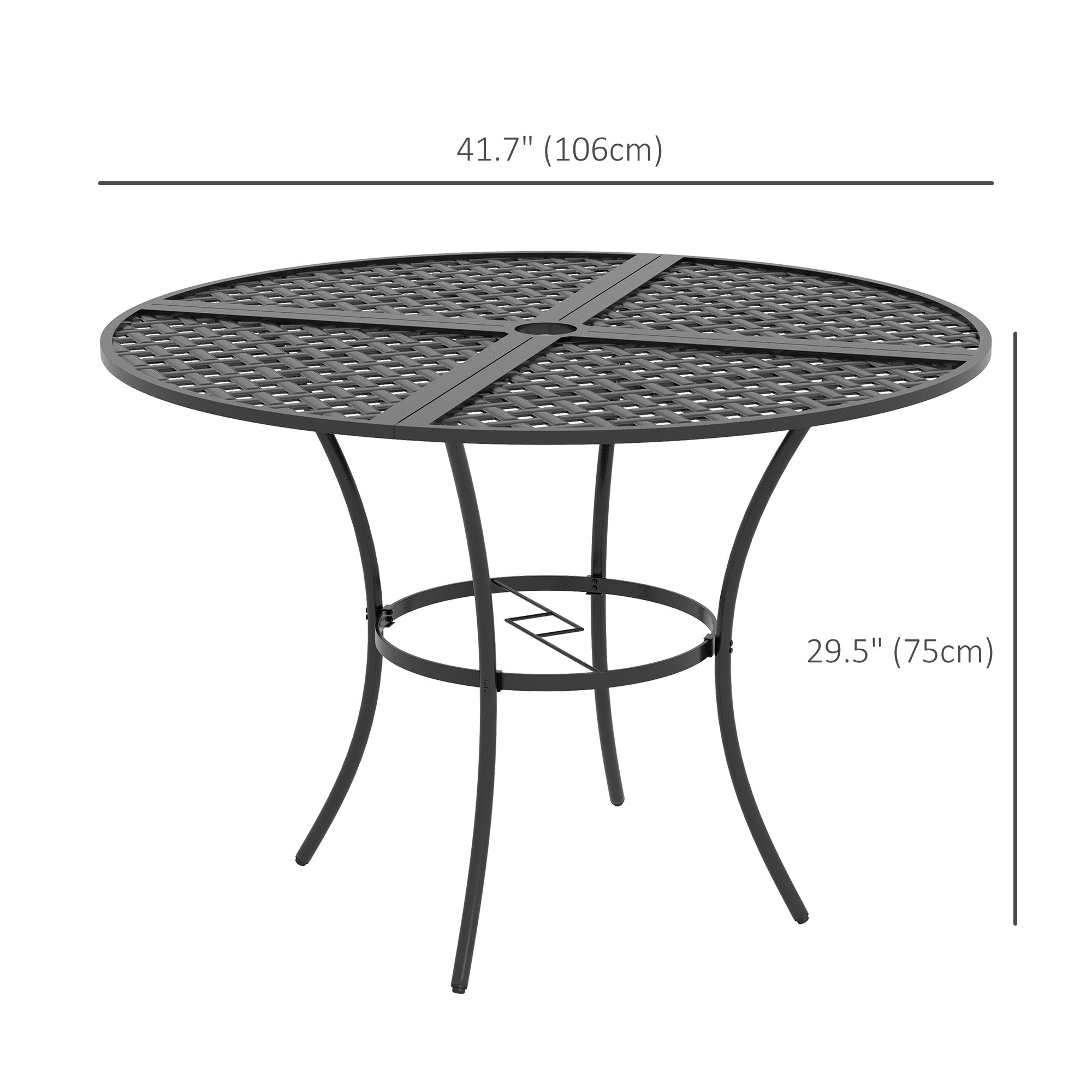 Outsunny 42" Round Outdoor Dining Table for 4 Persons, Metal Patio Dining Table with Umbrella Hole and Steel Frame for Backyard, Lawn, Balcony, Pool, Black