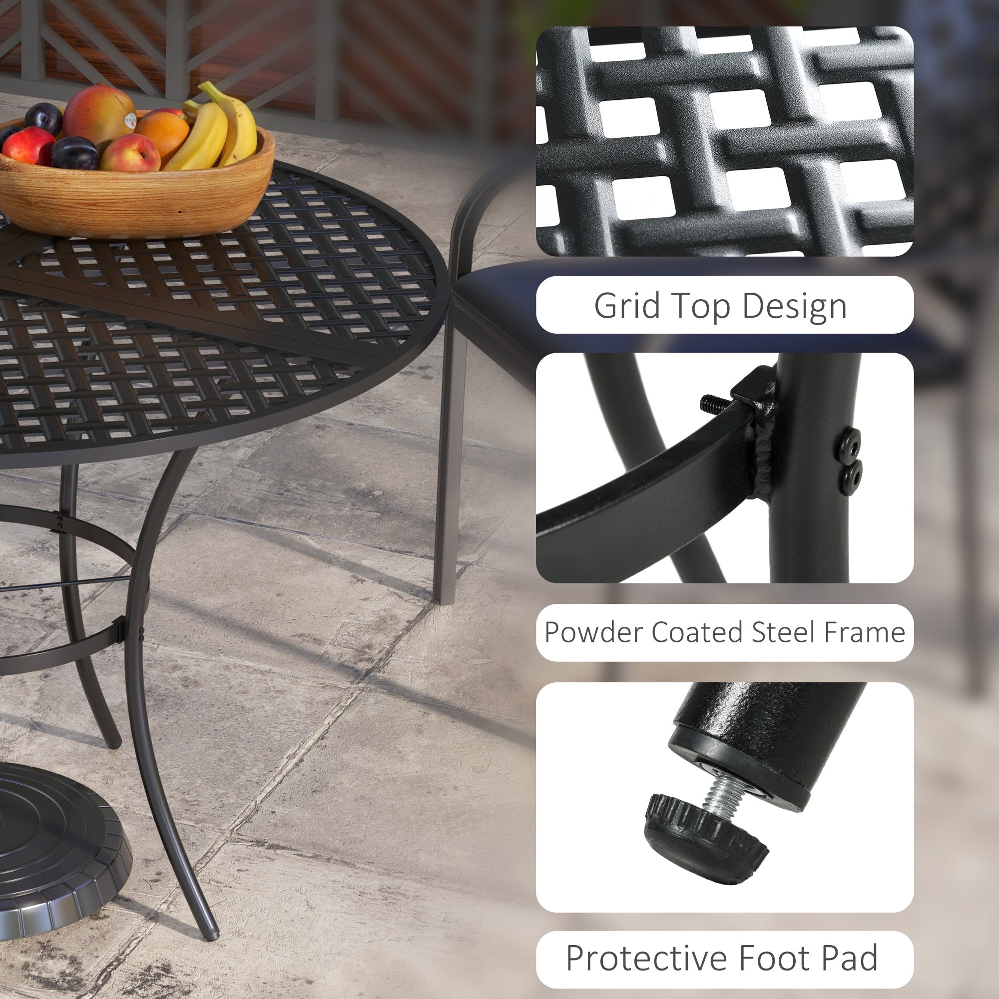 Outsunny 42" Round Outdoor Dining Table for 4 Persons, Metal Patio Dining Table with Umbrella Hole and Steel Frame for Backyard, Lawn, Balcony, Pool, Black