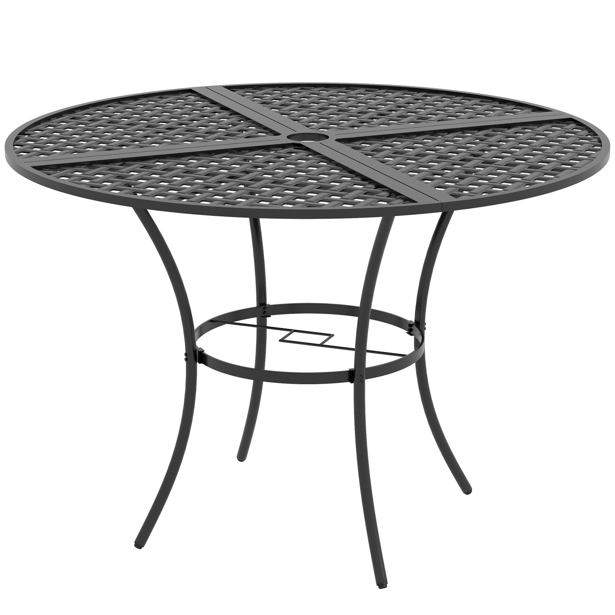 Outsunny 42" Round Outdoor Dining Table for 4 Persons, Metal Patio Dining Table with Umbrella Hole and Steel Frame for Backyard, Lawn, Balcony, Pool, Black