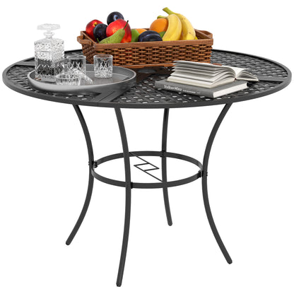 Outsunny 42" Round Outdoor Dining Table for 4 Persons, Metal Patio Dining Table with Umbrella Hole and Steel Frame for Backyard, Lawn, Balcony, Pool, Black
