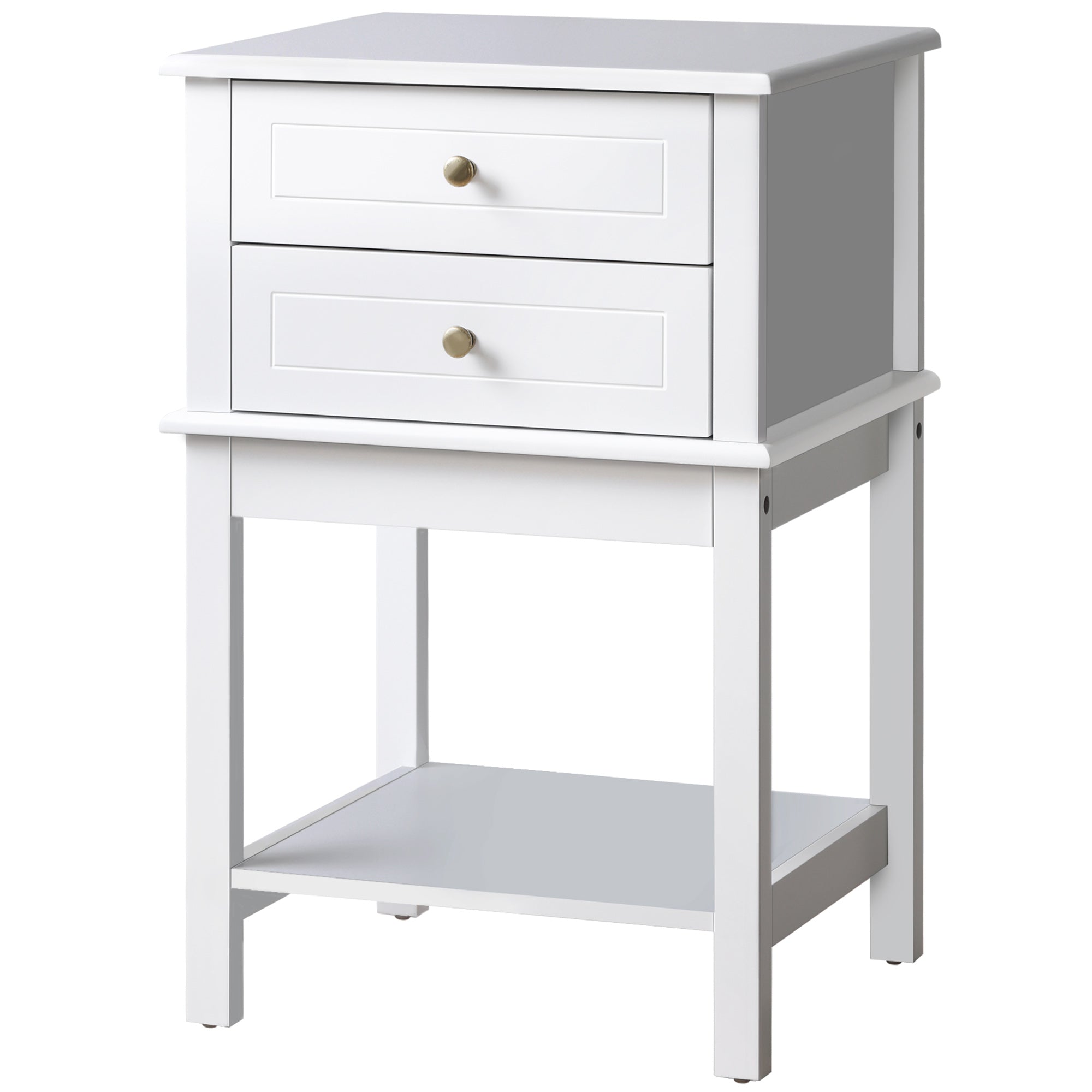 HOMCOM Modern Nightstand, Accent End Side Table with 2 Drawers and Storage Shelf, Bedside Table for Bedroom, White