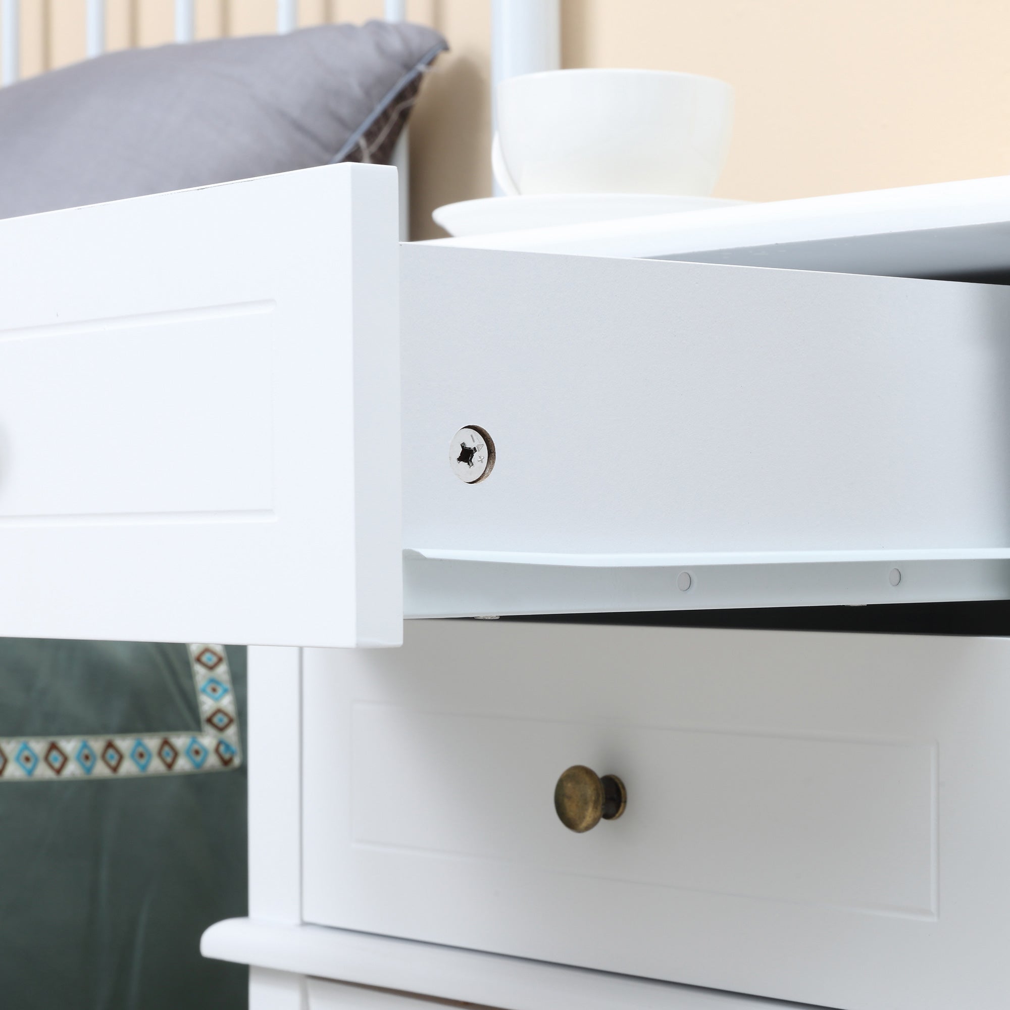 HOMCOM Modern Nightstand, Accent End Side Table with 2 Drawers and Storage Shelf, Bedside Table for Bedroom, White