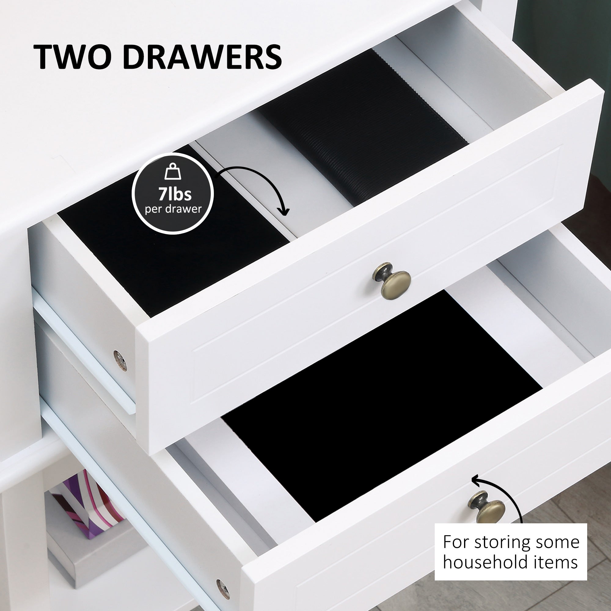 HOMCOM Modern Nightstand, Accent End Side Table with 2 Drawers and Storage Shelf, Bedside Table for Bedroom, White