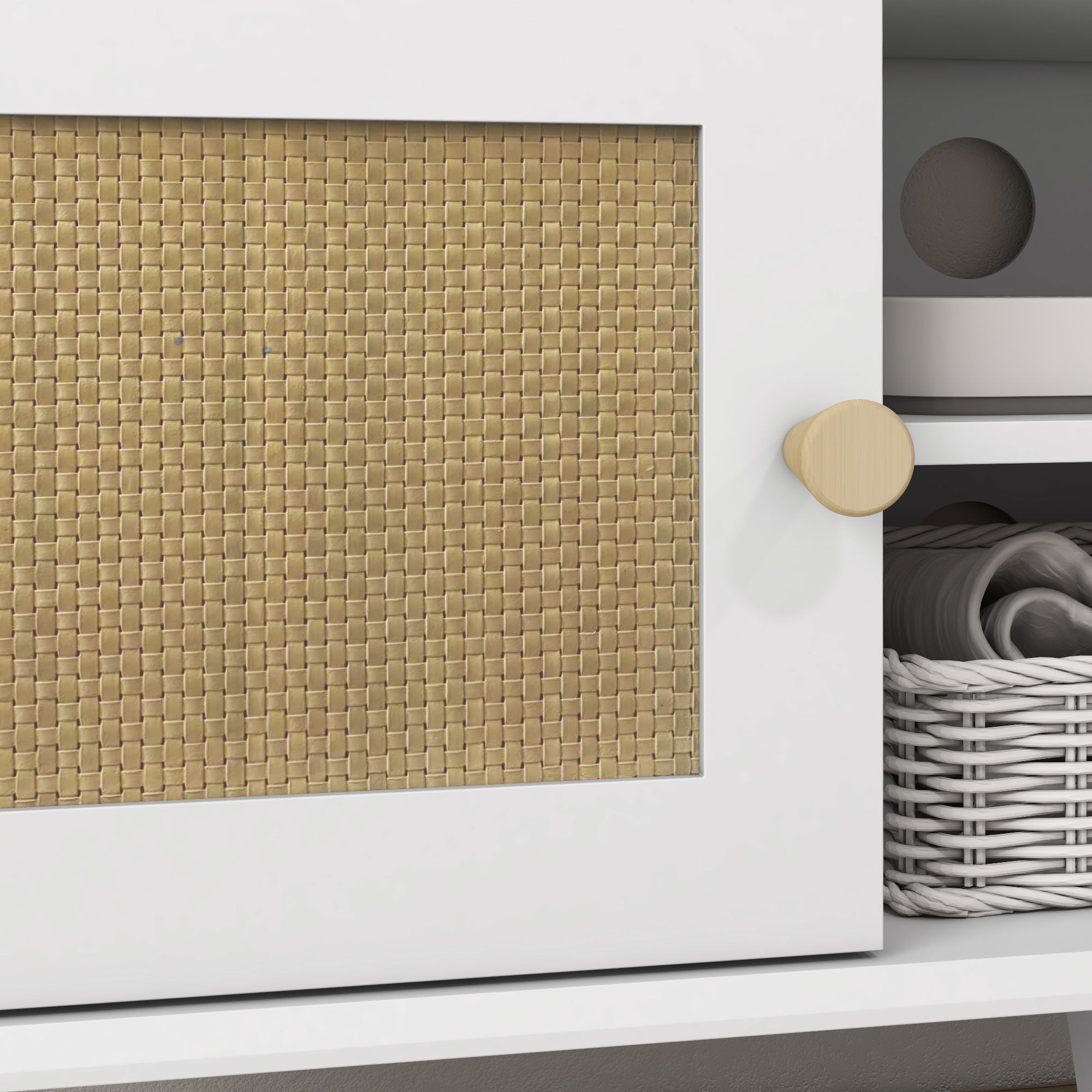 HOMCOM TV Stand for 50 Inch TVs, Boho TV Cabinet with Rattan Doors, Adjustable Shelves and Storage Cabinets, Entertainment Unit for Living Room, White