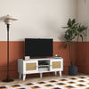 HOMCOM TV Stand for 50 Inch TVs, Boho TV Cabinet with Rattan Doors, Adjustable Shelves and Storage Cabinets, Entertainment Unit for Living Room, White