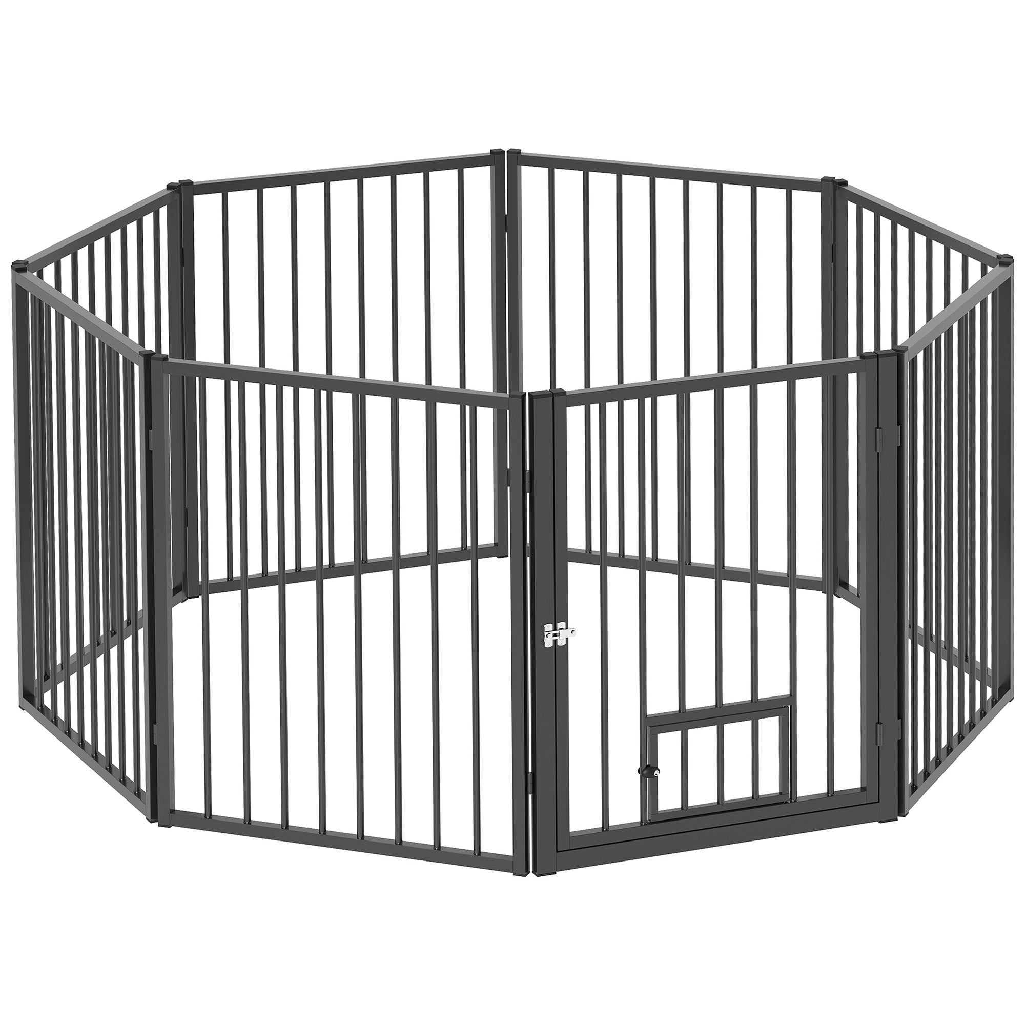 PawHut Dog Playpen, 30"H Pet Playpen, 8 Panels Puppy Exercise Pen Heavy Duty with Dog Gate & Cat Door, Indoor Outdoor Foldable Portable Dog Fence for Small & Medium Dogs