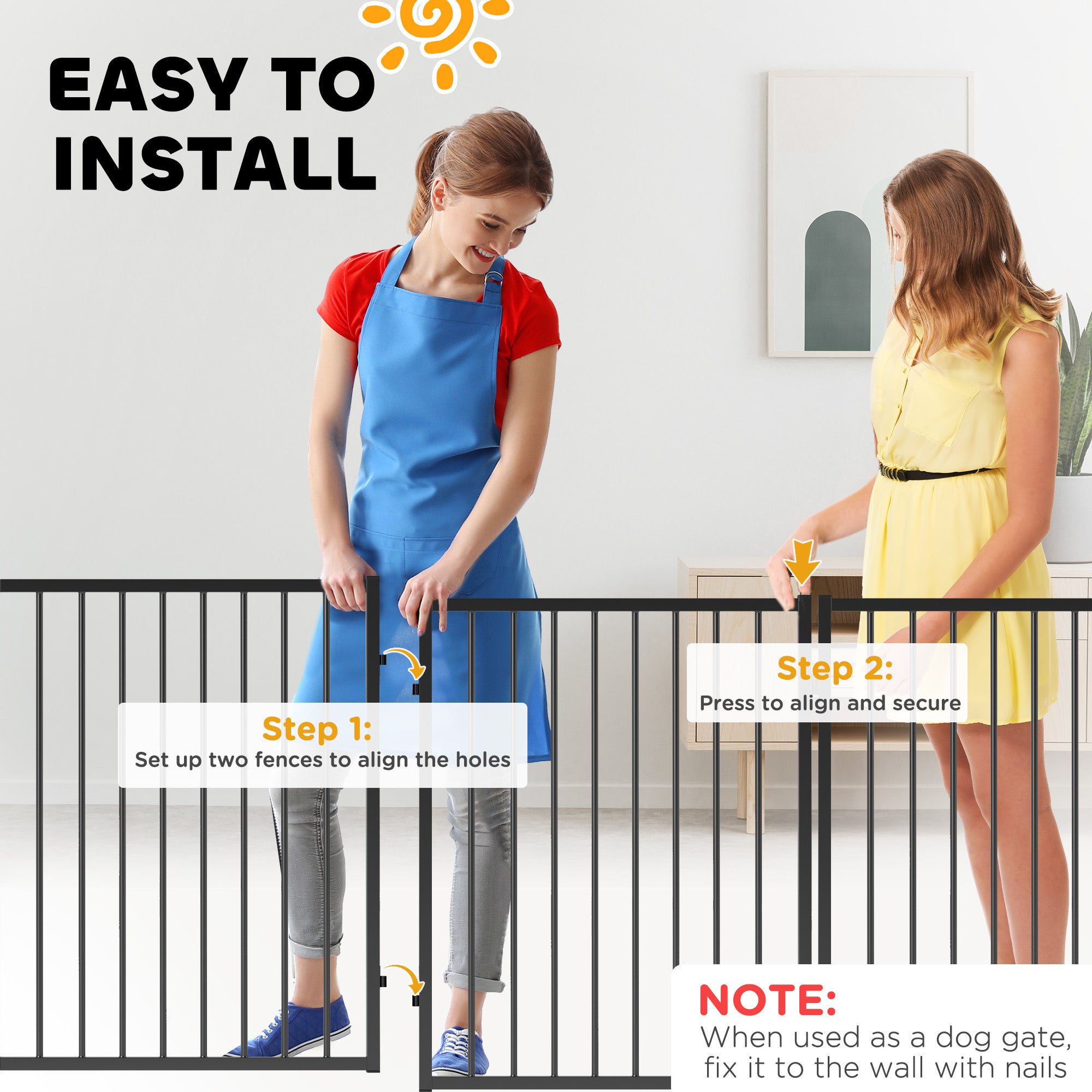 PawHut Dog Playpen, 30"H Pet Playpen, 8 Panels Puppy Exercise Pen Heavy Duty with Dog Gate & Cat Door, Indoor Outdoor Foldable Portable Dog Fence for Small & Medium Dogs