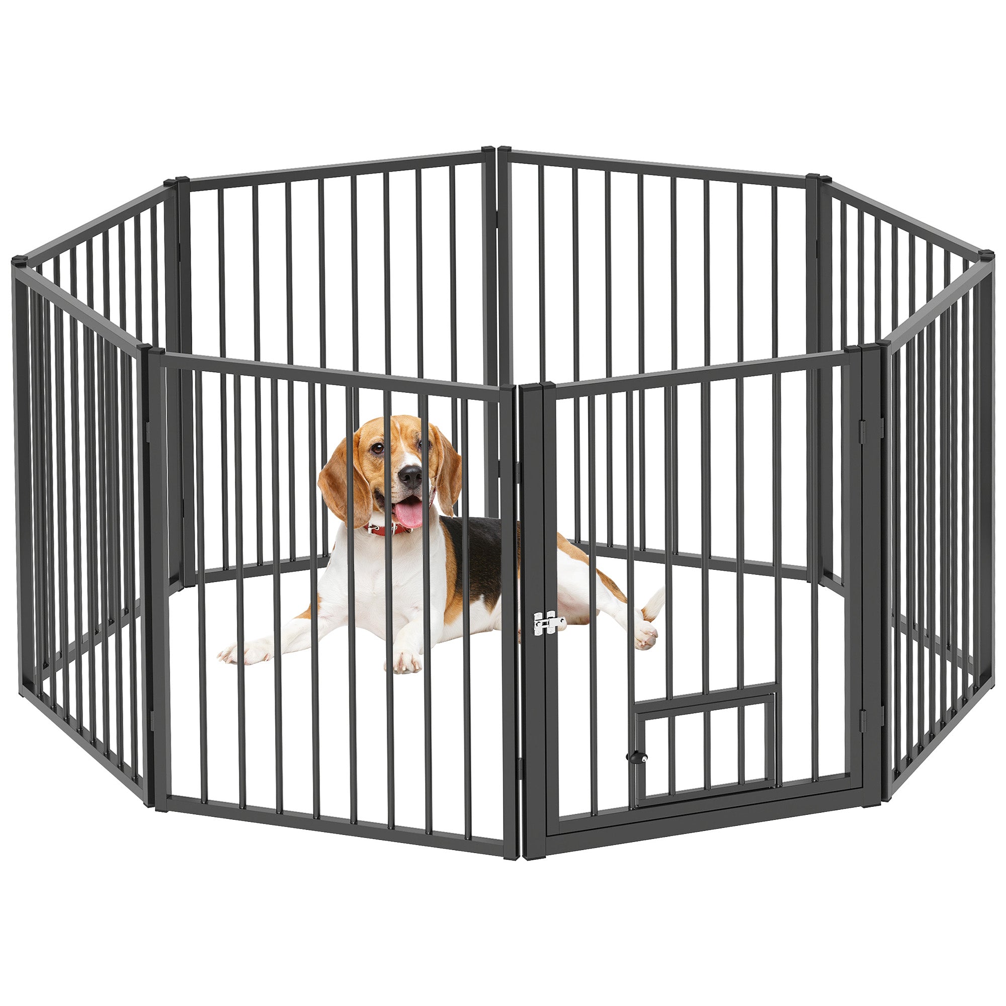 PawHut Dog Playpen, 30"H Pet Playpen, 8 Panels Puppy Exercise Pen Heavy Duty with Dog Gate & Cat Door, Indoor Outdoor Foldable Portable Dog Fence for Small & Medium Dogs