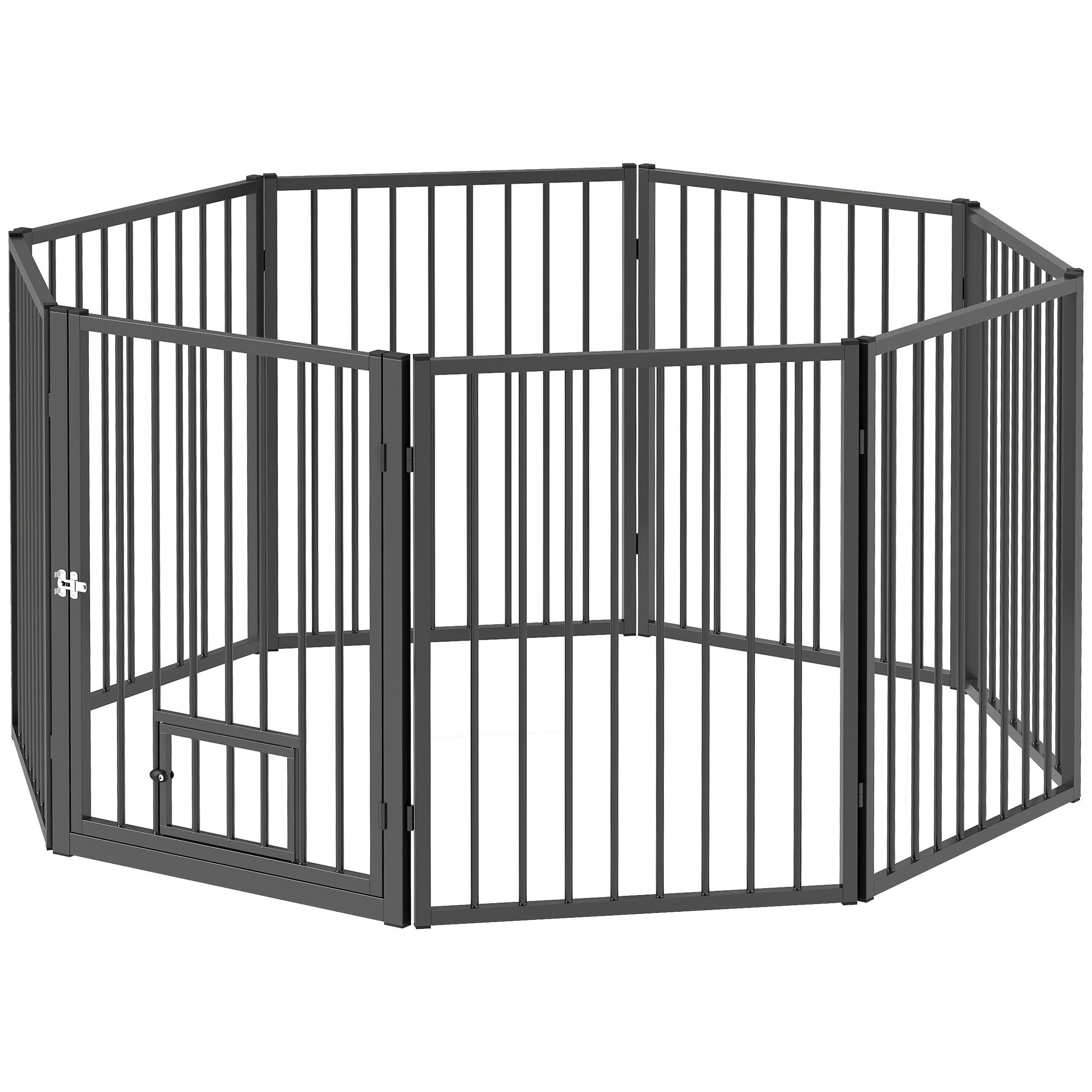 PawHut Dog Playpen, 30"H Pet Playpen, 8 Panels Puppy Exercise Pen Heavy Duty with Dog Gate & Cat Door, Indoor Outdoor Foldable Portable Dog Fence for Small & Medium Dogs