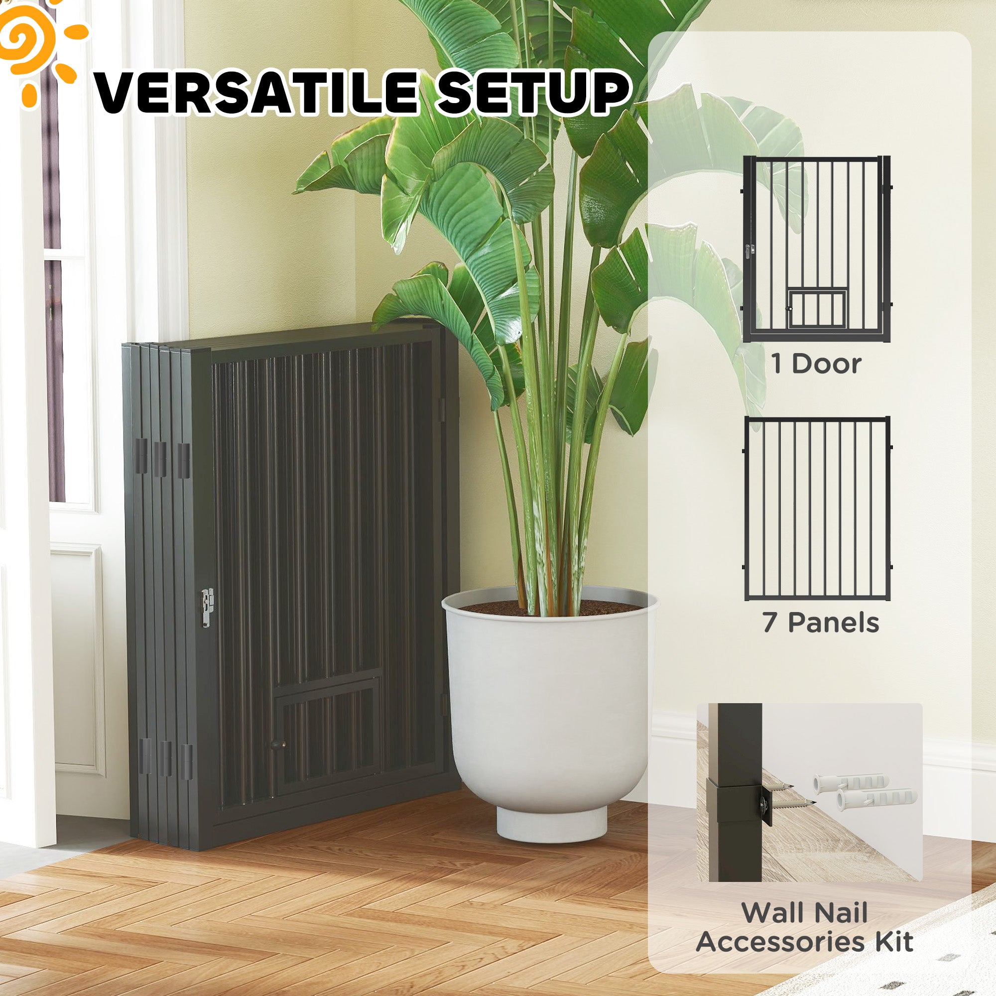 PawHut Dog Playpen, 30"H Pet Playpen, 8 Panels Puppy Exercise Pen Heavy Duty with Dog Gate & Cat Door, Indoor Outdoor Foldable Portable Dog Fence for Small & Medium Dogs